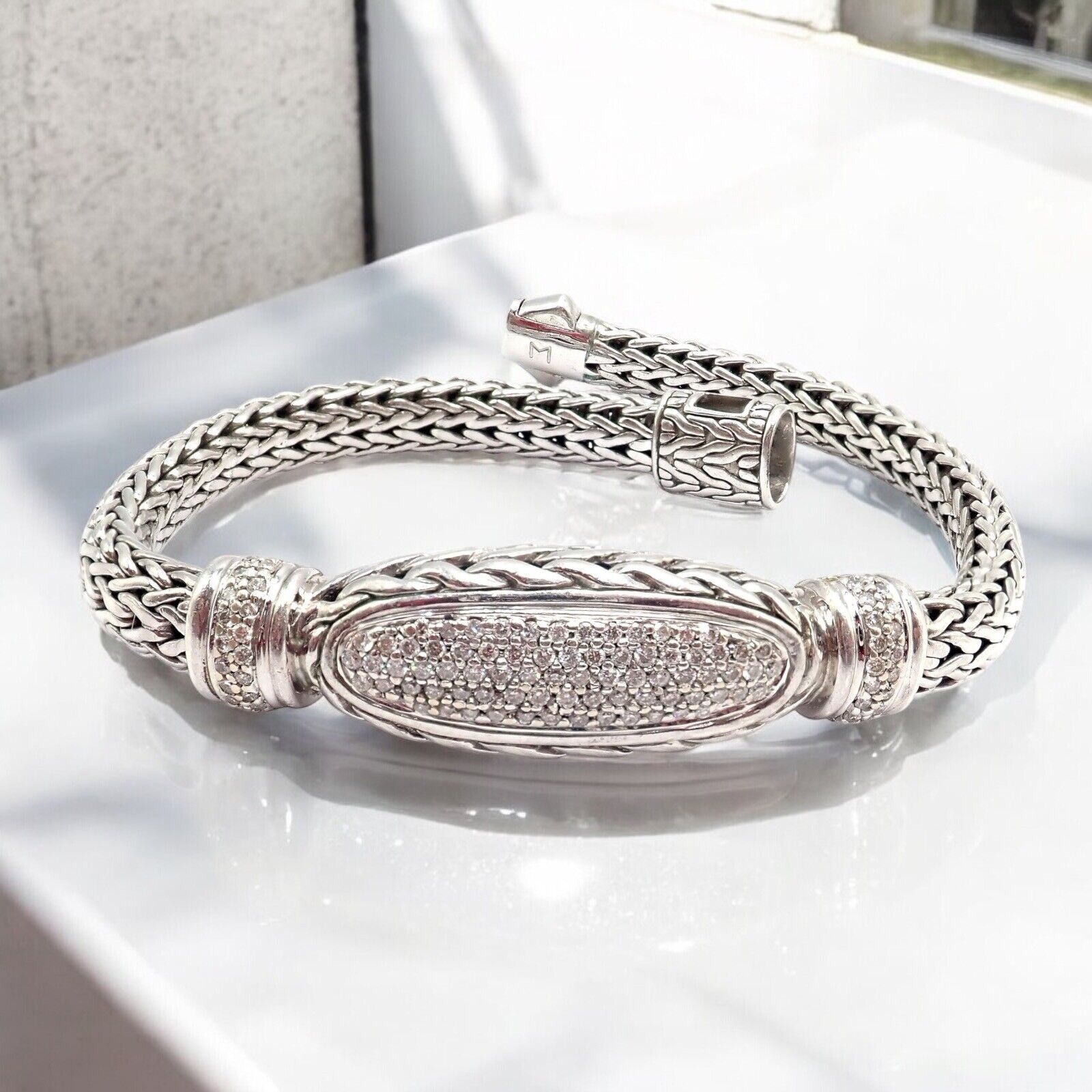 Authentic John Hardy Sterling Silver 18k Gold Plated 1 Carat Diamond Bracelet for Women - Size M - Perfect for Weddings, Anniversaries & Special Occasions