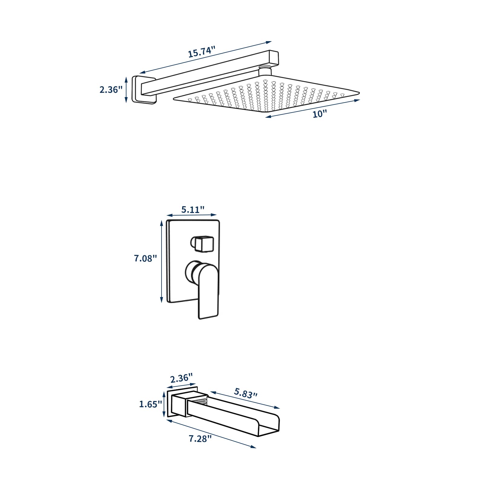 Waterfall Shower Faucet Set with Tub Spout - Brushed Nickel Wall Mount Shower System with Rough-in Valve - Perfect for Modern Bathroom Renovations & Spa-Like Showers