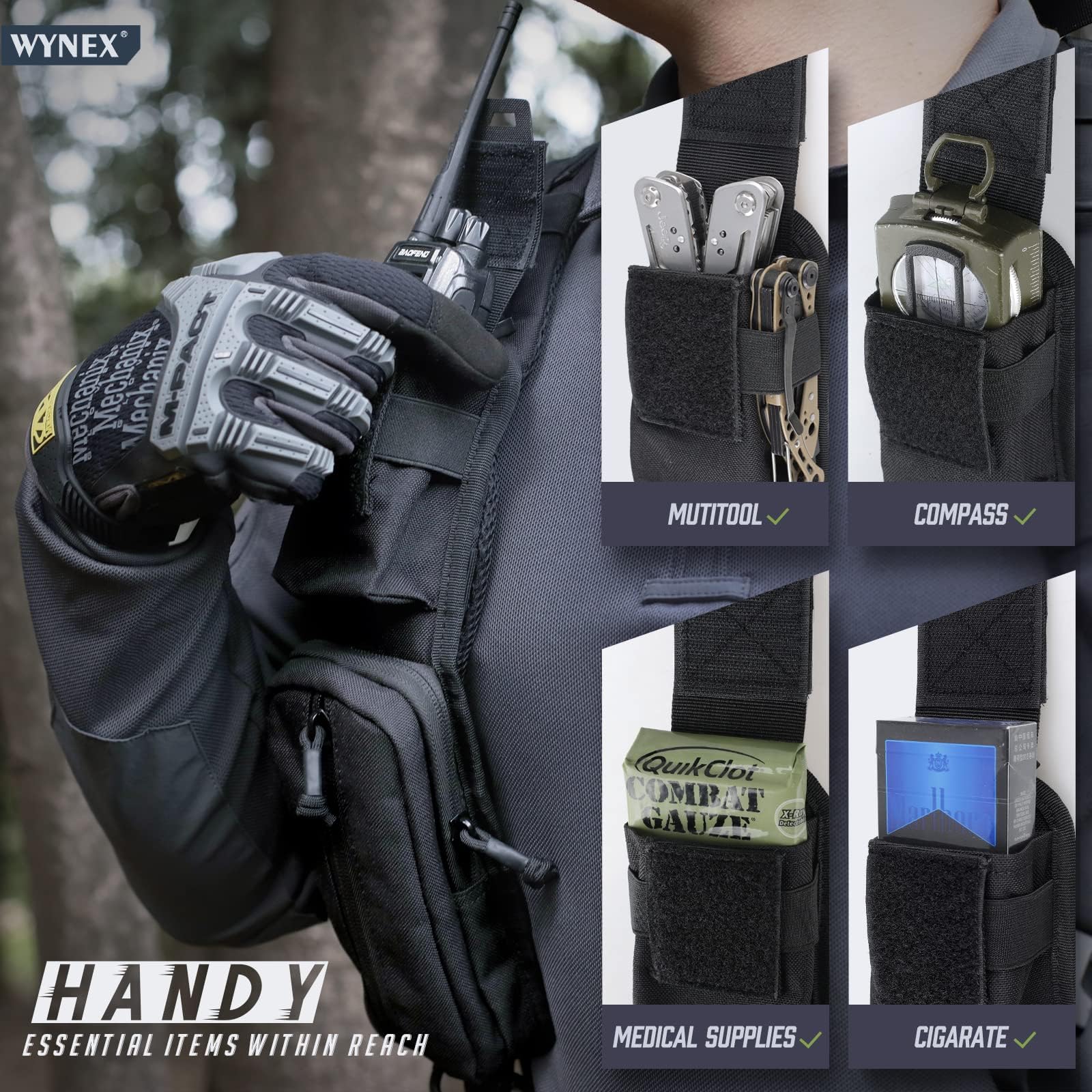 WYNEX MOLLE Accessories Pouch with Zipper Pocket - Tactical Shoulder Strap Bag for Backpack Attachment, Includes Phone Holder - Perfect for Hiking, Camping & Outdoor Adventures