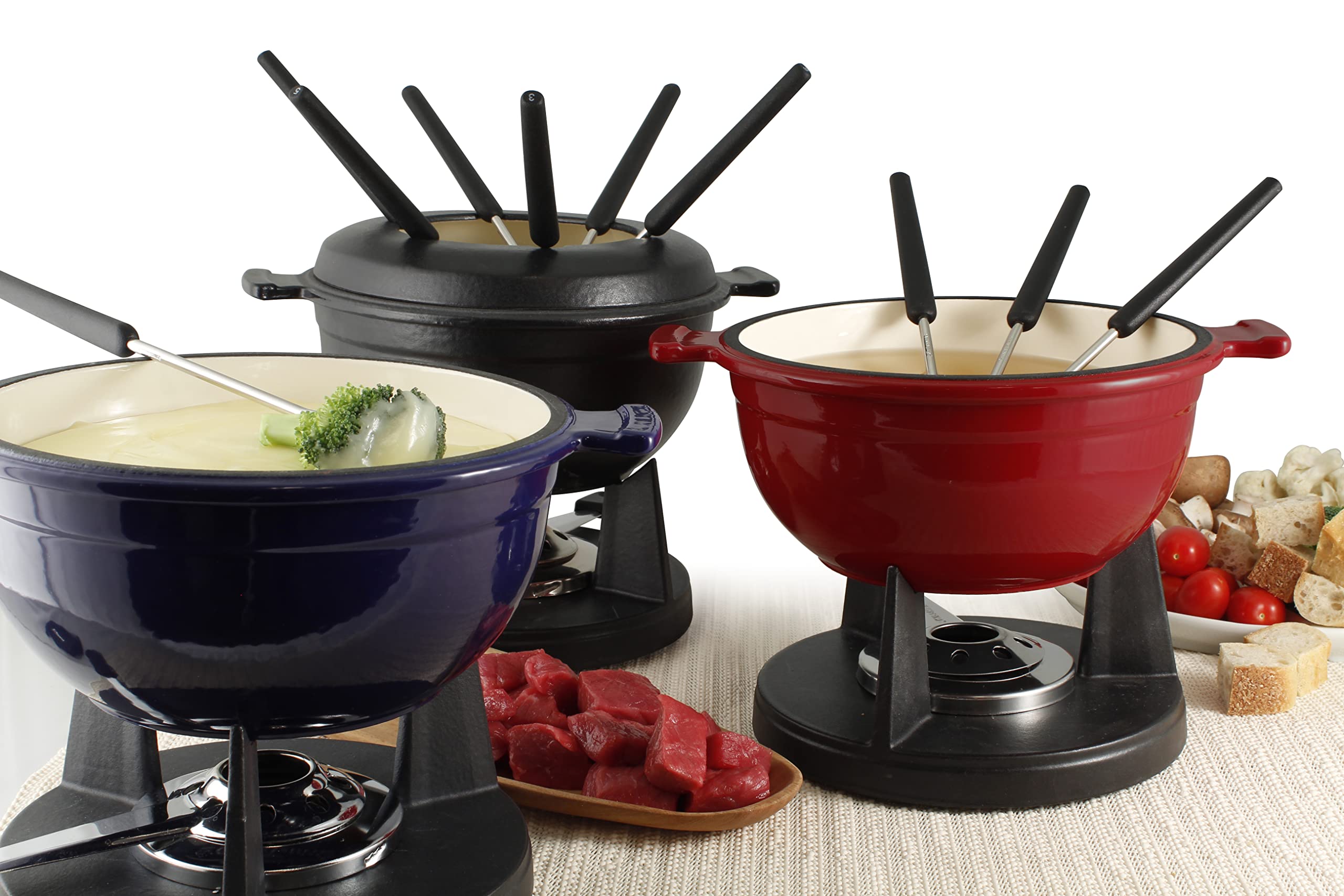 Swissmar F66541 Lucerne 10-Piece Cast Iron Fondue Set - Indigo Blue | Perfect for Romantic Dinners, Family Gatherings & Holiday Parties