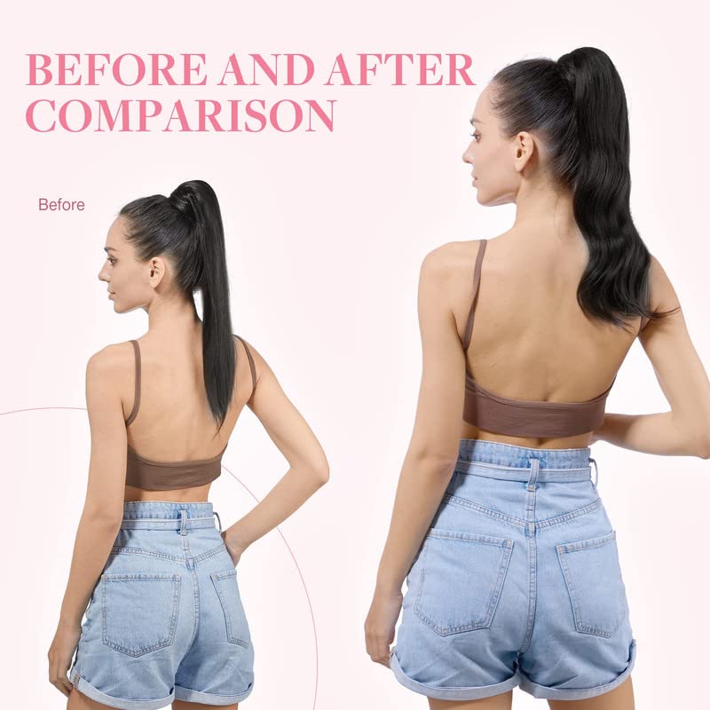 GOO GOO Clip-in Ponytail Extension – 20inch Long Straight Human Hair Wrap Around Ponytail for Women & Girls (Natural Black #1B, 90g) – Perfect for Parties, Weddings & Everyday Styling