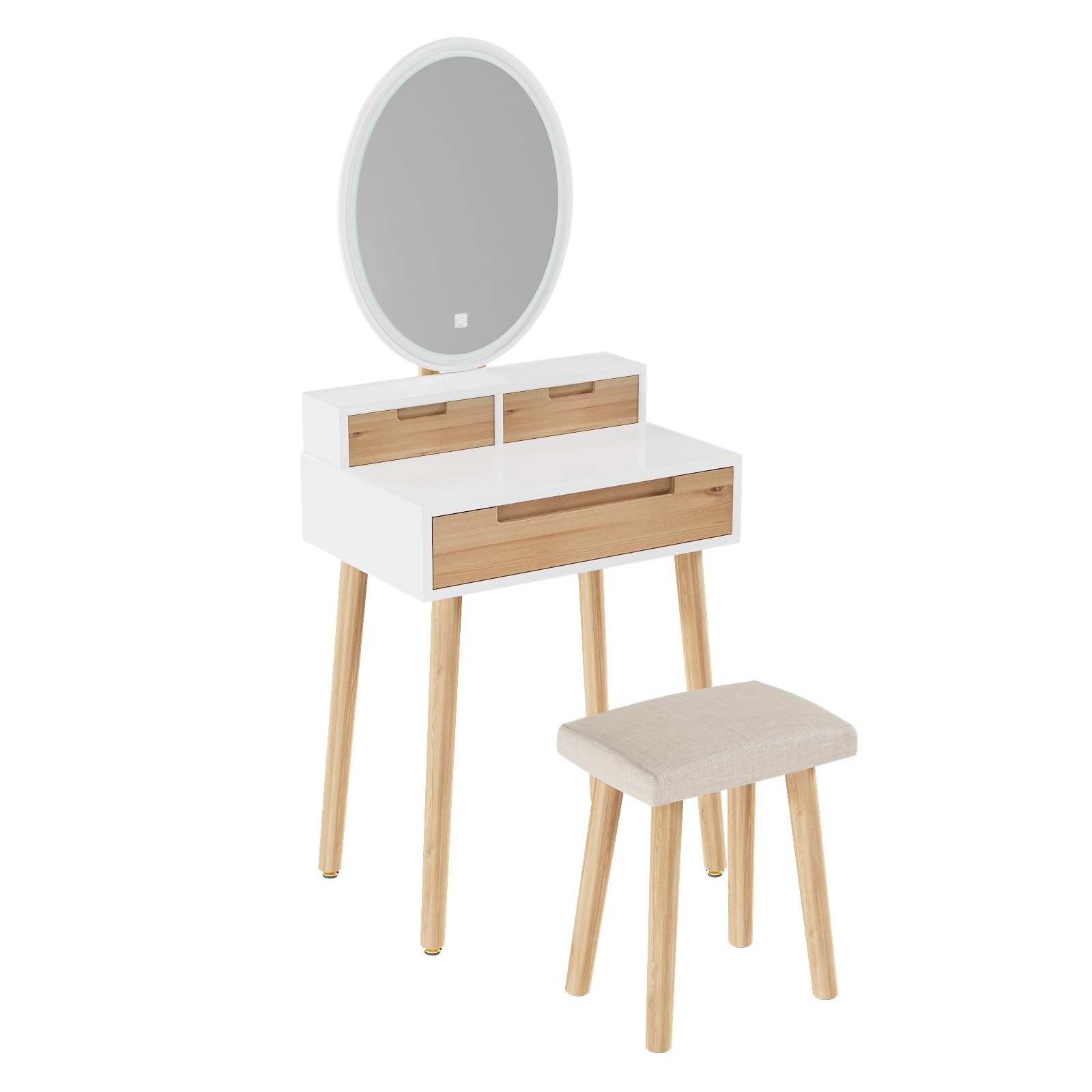 YOURLITE Small Makeup Vanity Desk with LED Lights - Adjustable Brightness Mirror, Compact Dressing Table with Drawers & Storage Shelves for Small Spaces - Perfect for Bedroom, Apartment & Dorm Room Beauty Setup