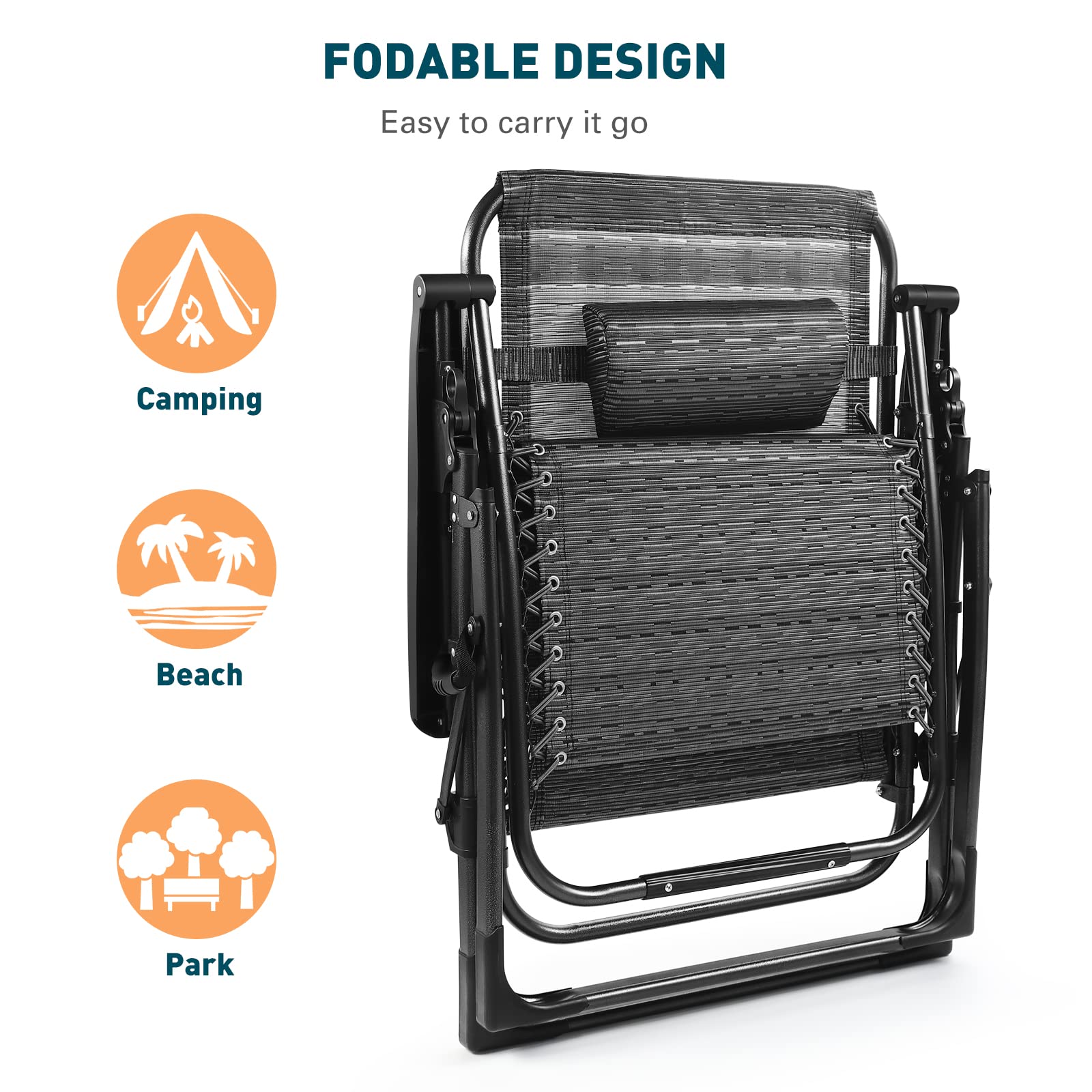 Zero Gravity Lounge Chair Heavy Duty 350LBS Capacity - Oversized Folding Outdoor Recliner with Cup Holder & Carry Rope - Perfect for Patio, Beach, Backyard & Camping Relaxation