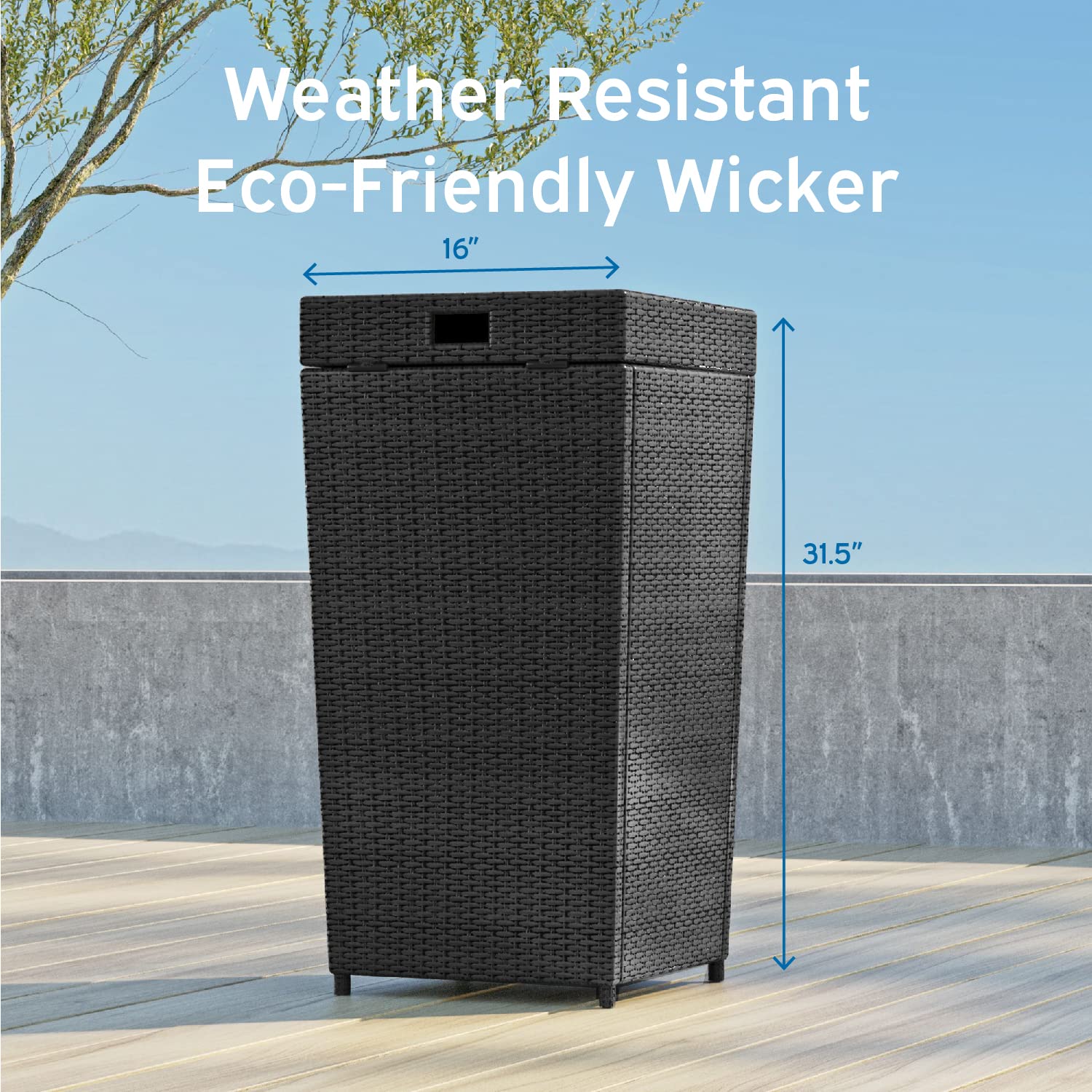 30 Gallon Outdoor Trash Can with Lid - Durable Wicker Garbage Bin for Patio, Yard & Garden - Black Weatherproof Waste Container for Home & Commercial Use