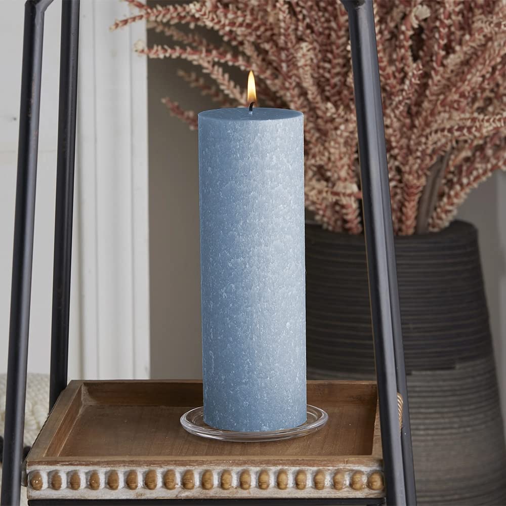 Premium Unscented Beeswax Blend Pillar Candles - 3 x 9 Inch Williamsburg Blue Root Candles for Home Decor, Wedding Centerpieces & Relaxation