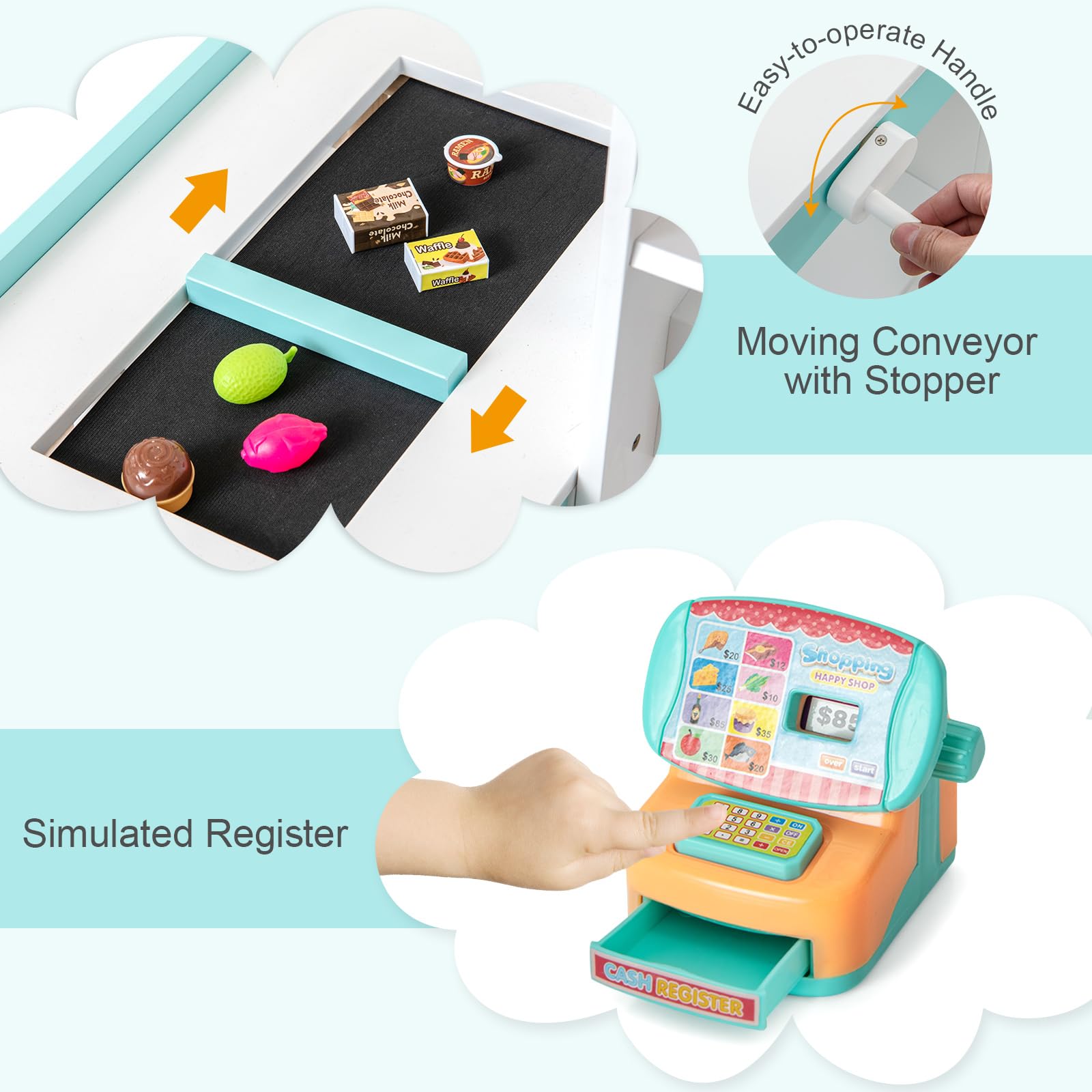 Costzon Wooden Pretend Play Grocery Store with Light, Shopping Cart, Cash Register & Vending Machine - Supermarket Playset with Chalkboard for Kids - Perfect Gift for Boys & Girls - Fun Role-Playing & Learning Toy for Home & Classroom