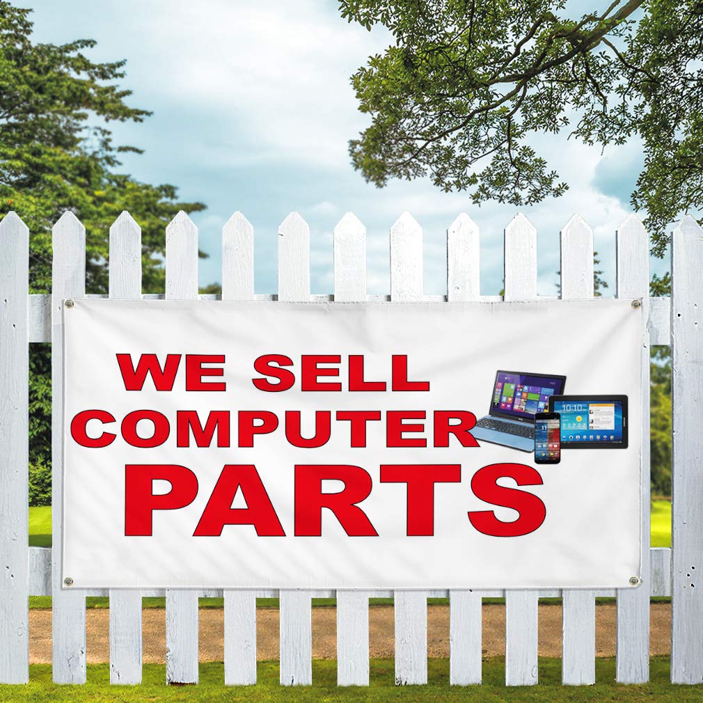 Durable Vinyl Banner - Multiple Sizes (48x96 Inches) with 8 Grommets - Weatherproof Outdoor Business Sign for Computer Parts Store, Industrial Yard & Commercial Use - Perfect for Advertising, Events & Storefront Displays