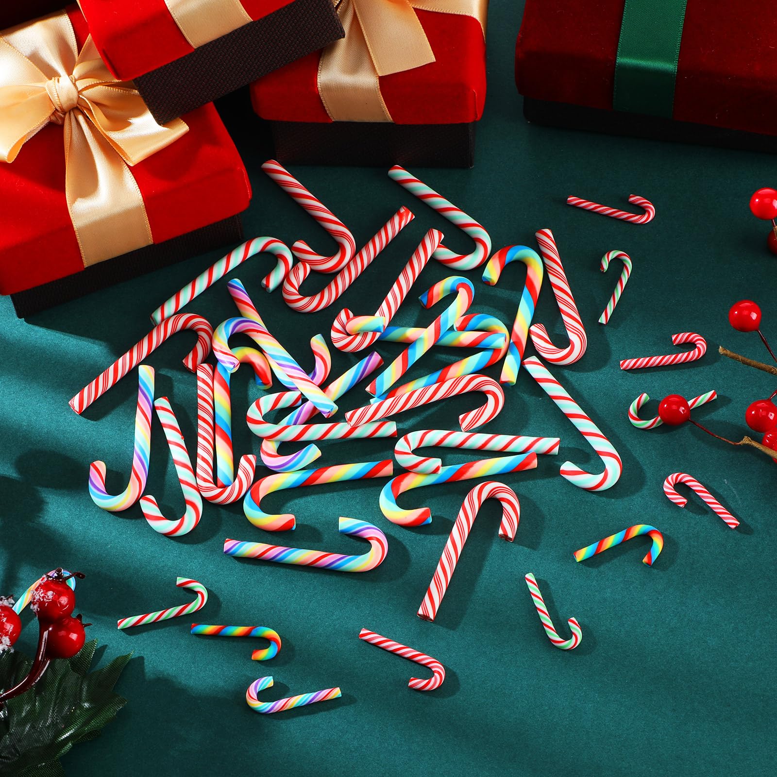 60 Pcs Christmas Fake Candy Decorations - Rainbow Peppermint Ornaments for Xmas Tree Hanging, DIY Holiday Party Crafts, Large Candy Cane Style - Perfect for Christmas Tree Decor, Home Party & Gift Wrapping