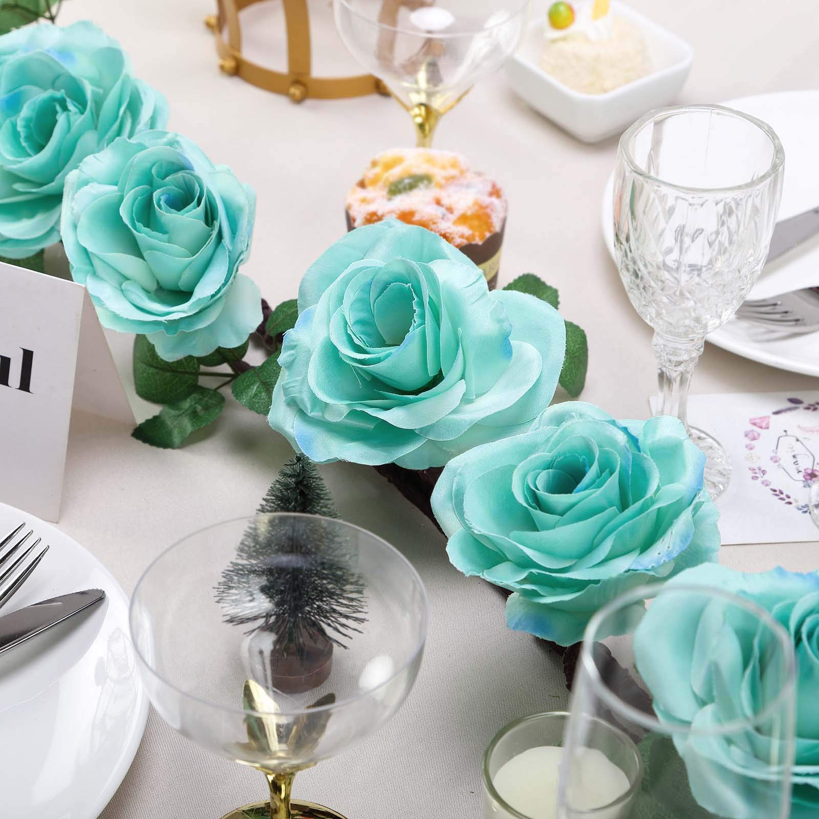 BalsaCircle 6 Feet Turquoise Silk Rose Flower Garland with Leaves - Wedding Centerpieces, Bridal Bouquets, Party Decorations, Wholesale Floral Supplies for Home and Event Decor