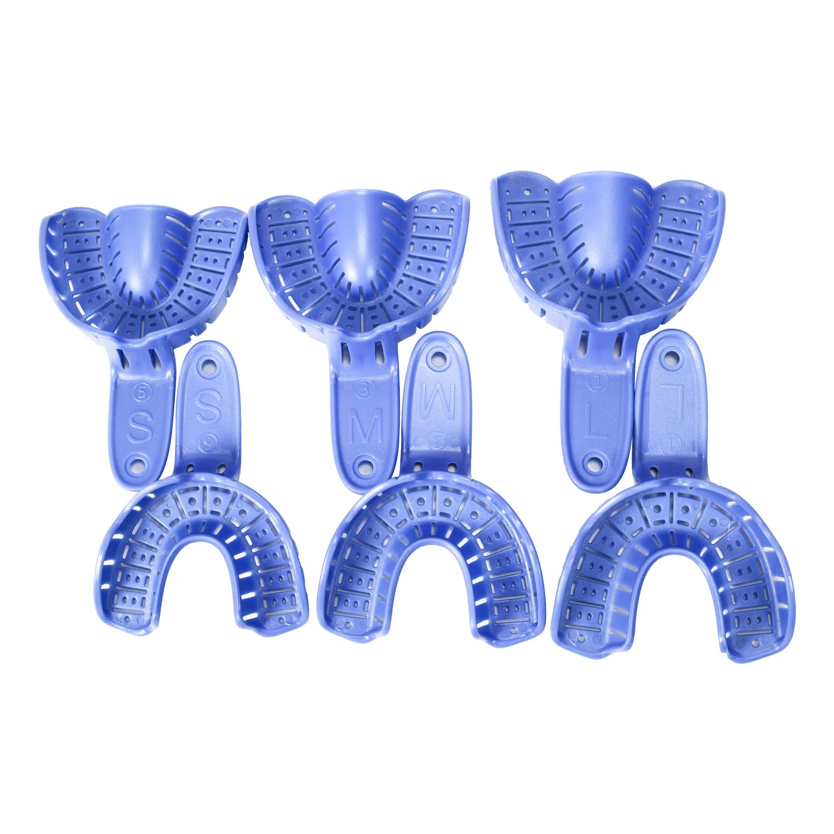 **Annhua 3 Sizes Disposable Dental Impression Trays for Adults & Kids - 6 PCS Perforated Upper & Lower Teeth Molding Trays (Blue) - Perfect for Dentists, Orthodontics, and Dental Clinics**