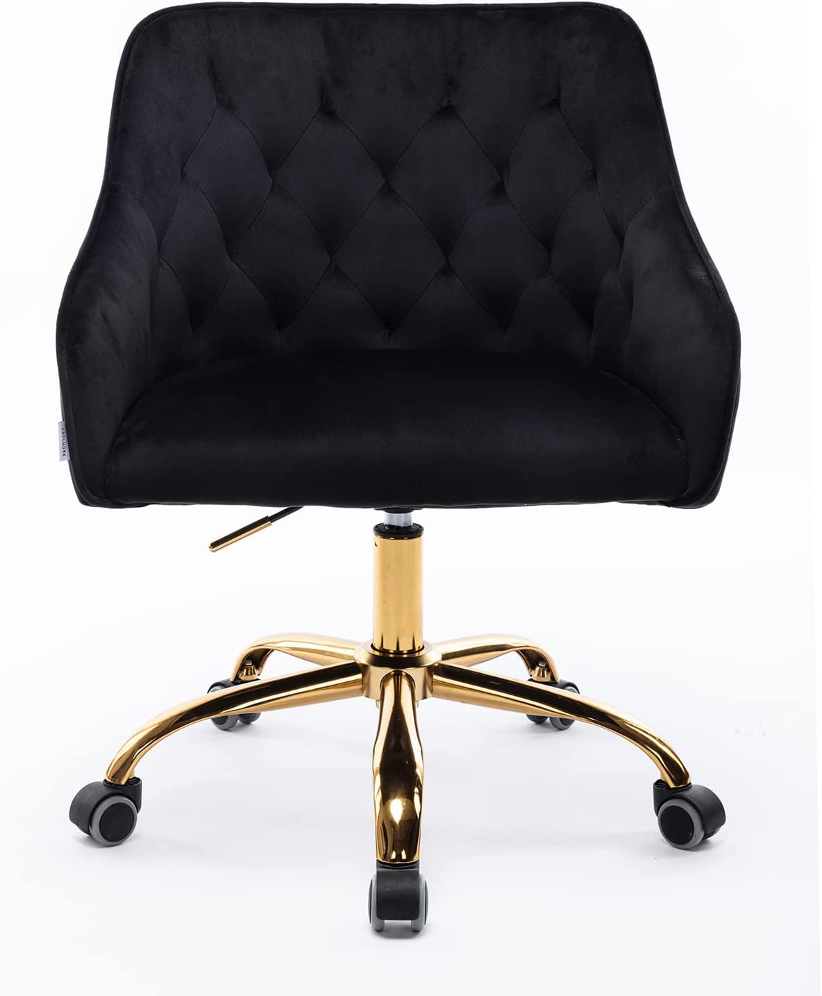 Modern Velvet Office Chair for Women & Girls - Ergonomic Home Office Desk Chair with Gold Base, Swivel Computer Chair for Study, Living Room & Vanity - Black Velvet Leisure Chair for Comfortable Workspace & Relaxation