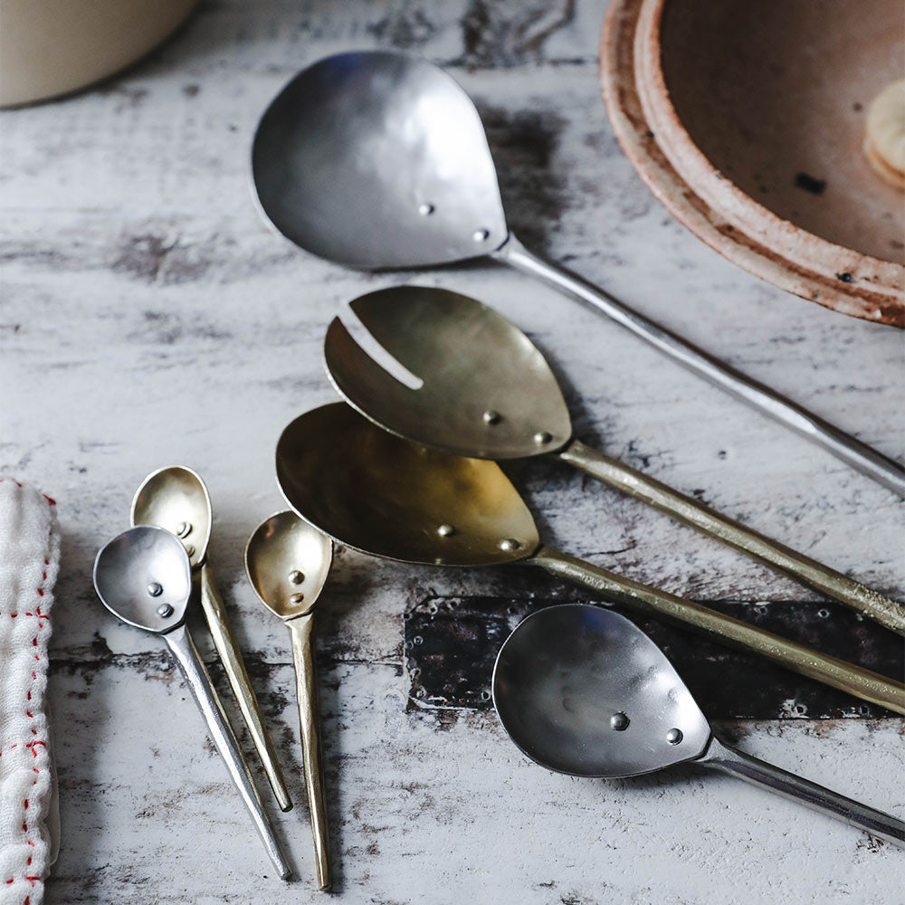 Hand Forged Brass Salad Serving Set - Premium Salad Tongs & Servers for Dinner Parties, BBQs, and Healthy Meal Prep
