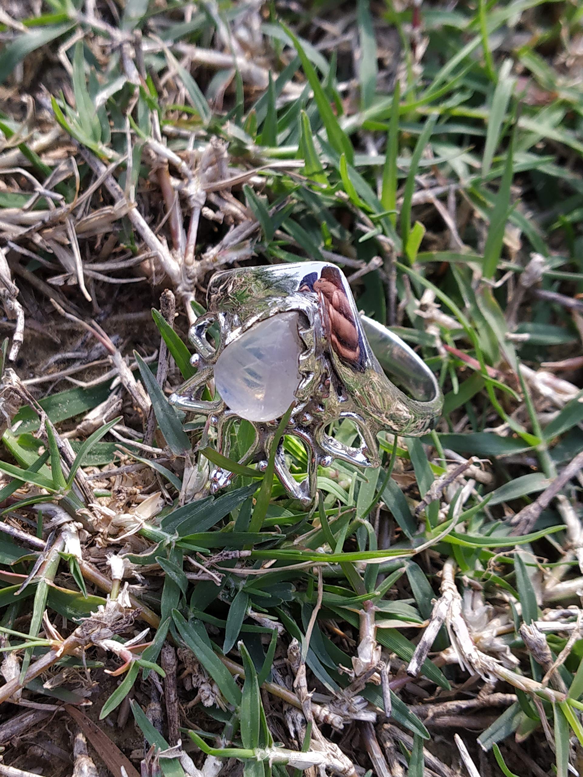 Rainbow Moonstone Silver Ring - Vintage Handmade Jewelry for Women | Genuine Stone Solitaire Ring | Boho Engagement Gift, Bridal Gift, Statement Ring | Perfect for Weddings, Anniversaries & Special Occasions
