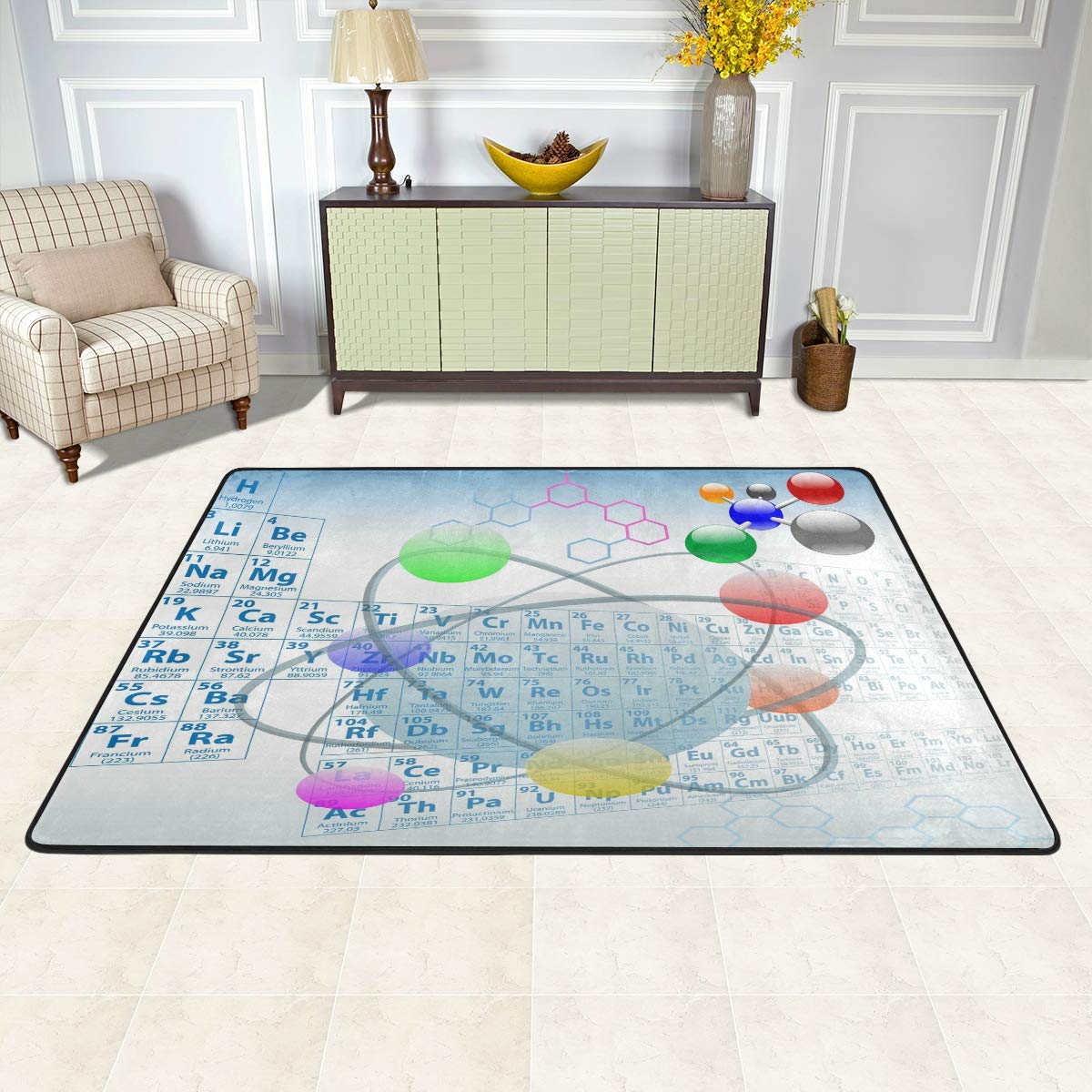 ALAZA Periodic Table Chemistry Atomic Elements Educational Rug - 3'x2' Science Themed Carpet for Living Room, Bedroom, Classroom & Study Room - Perfect for Students, Teachers & Science Enthusiasts