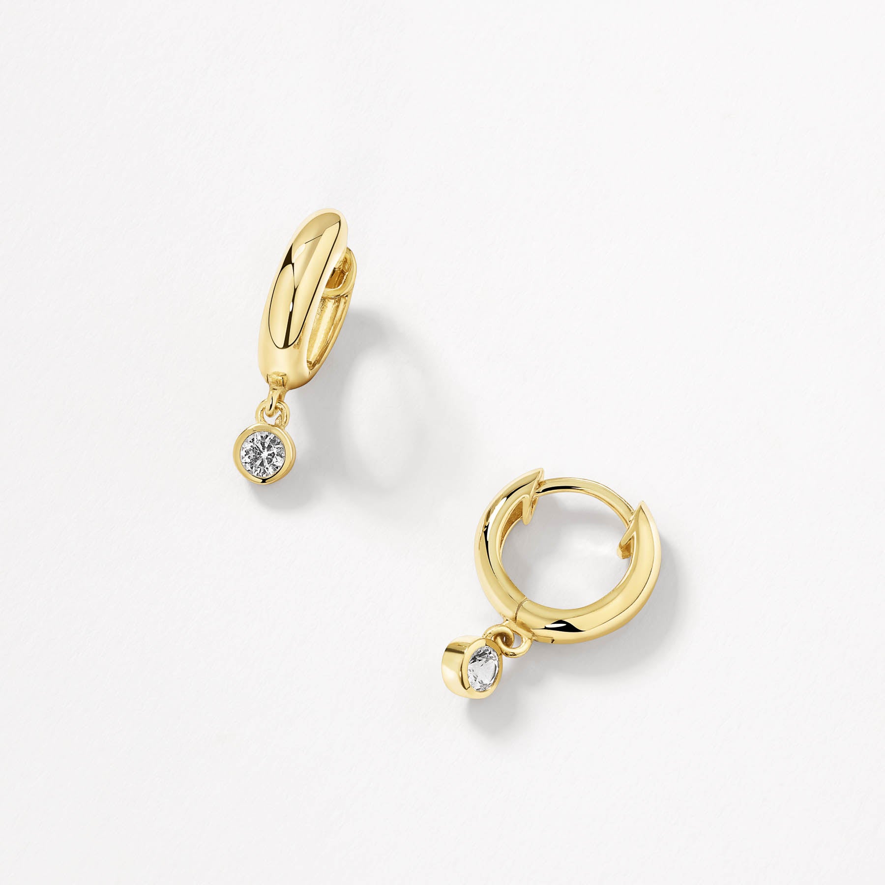14K Gold White Topaz Round Drop Huggie Earrings for Women - Perfect for Weddings, Parties & Everyday Elegance