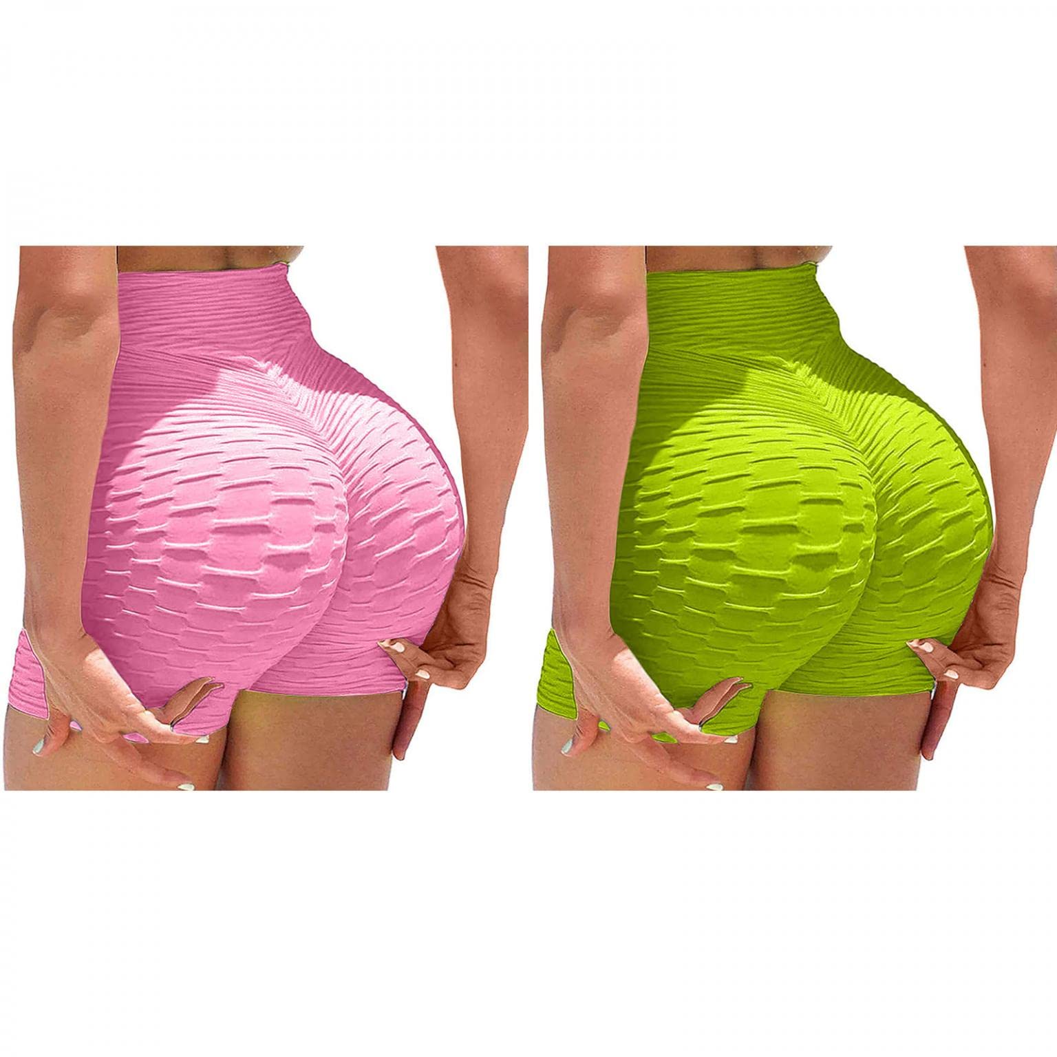 Women's High Waist Biker Shorts 2 Pack - Butt Lifting Workout Shorts for Running, Yoga & Gym - Comfortable & Stretchy Activewear for Fitness & Lounge
