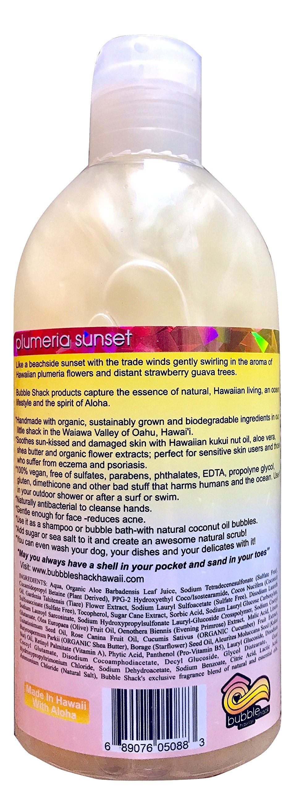 Bubble Shack Hawaii Plumeria Sunset All-in-One Ultimate Kukui & Shea Body Wash - Tropical Moisturizing Shower Gel for Dry Skin, Perfect for Spa Day & Vacation Self-Care