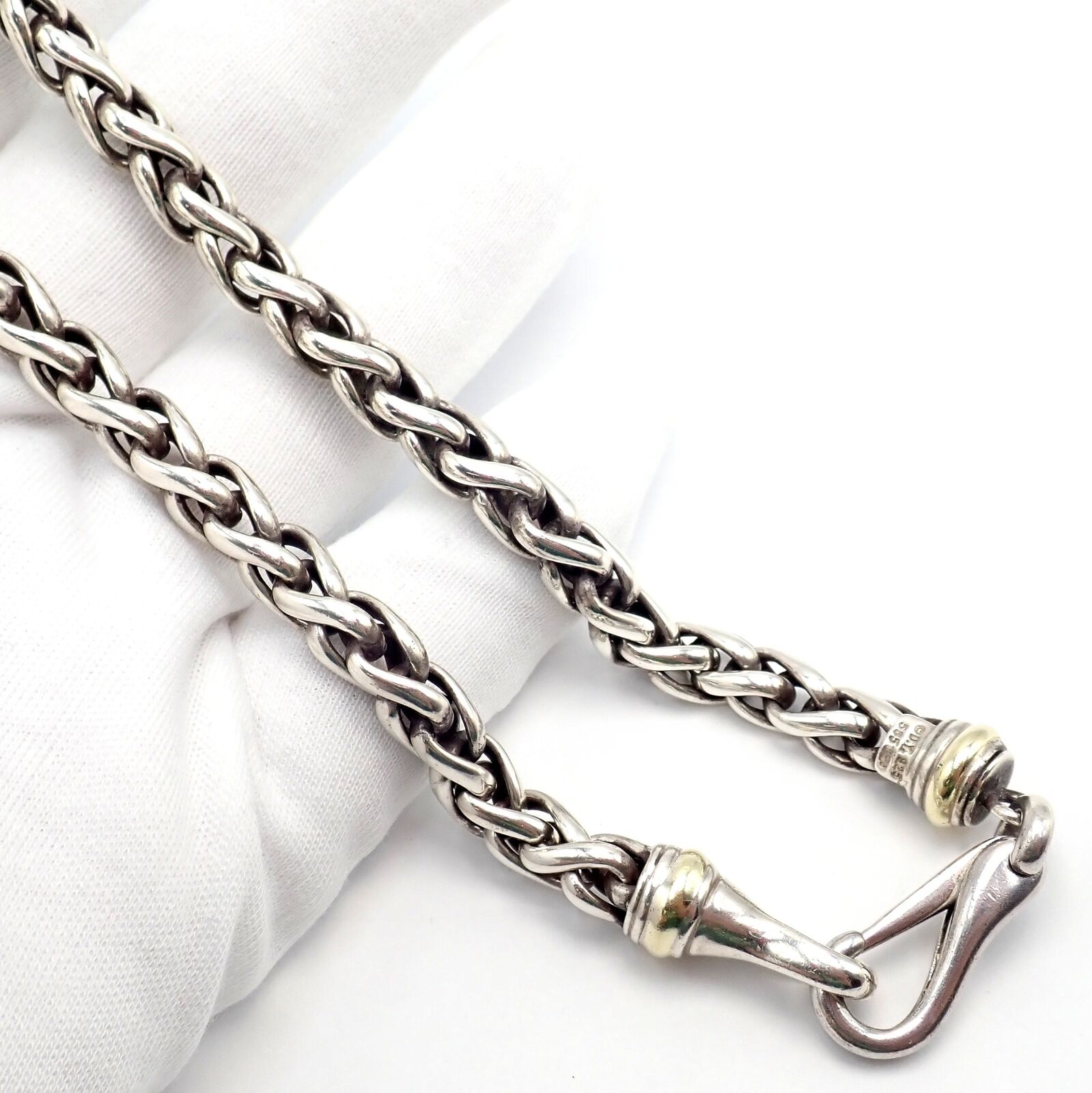 David Yurman DY Sterling Silver & 14k Yellow Gold Wheat Chain Necklace 8.5mm 16