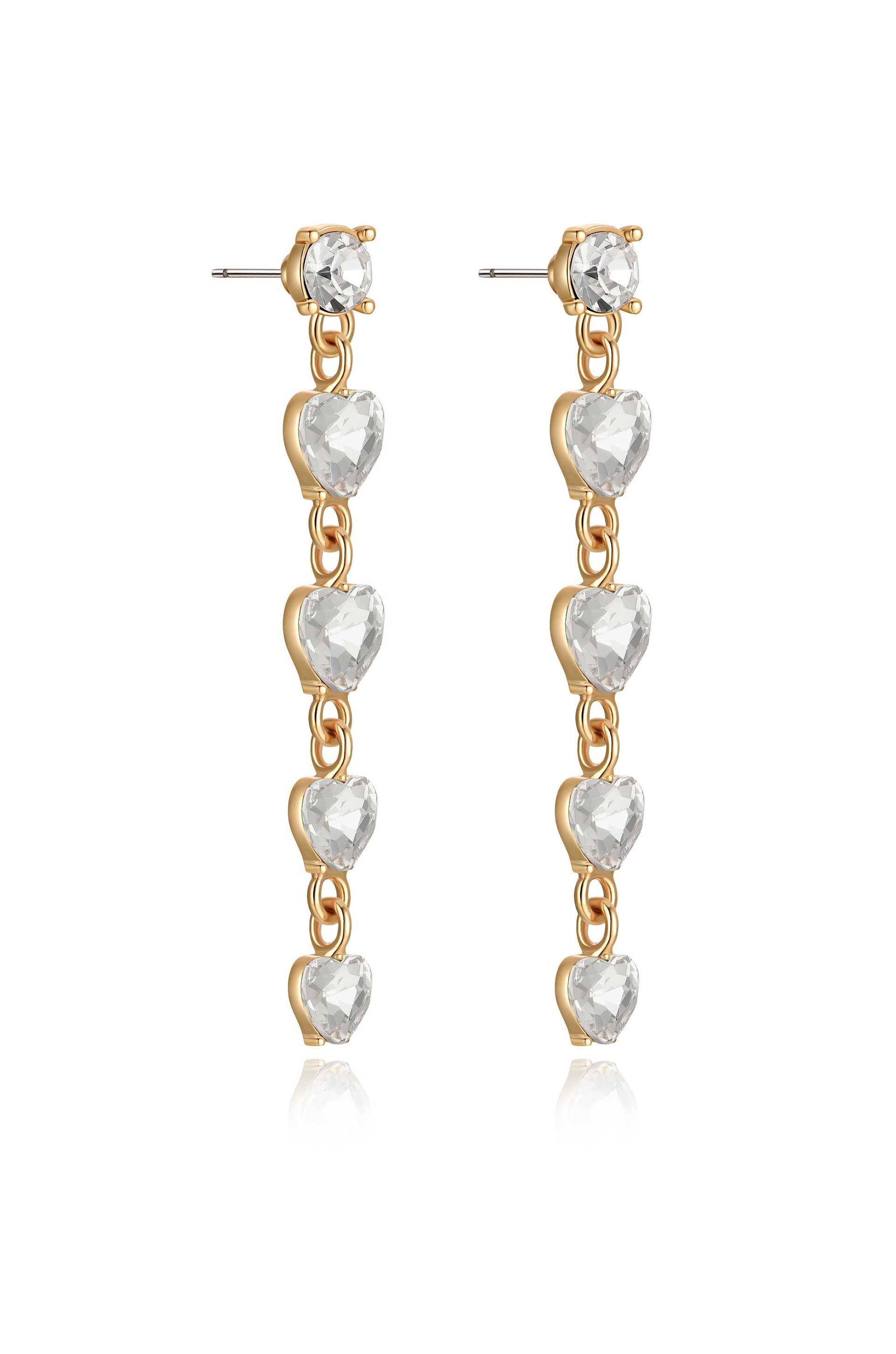 Elegant Descending Crystal Heart Earrings for Women - Dainty Drop Dangle Jewelry Gift for Valentine's Day, Anniversary & Special Occasions