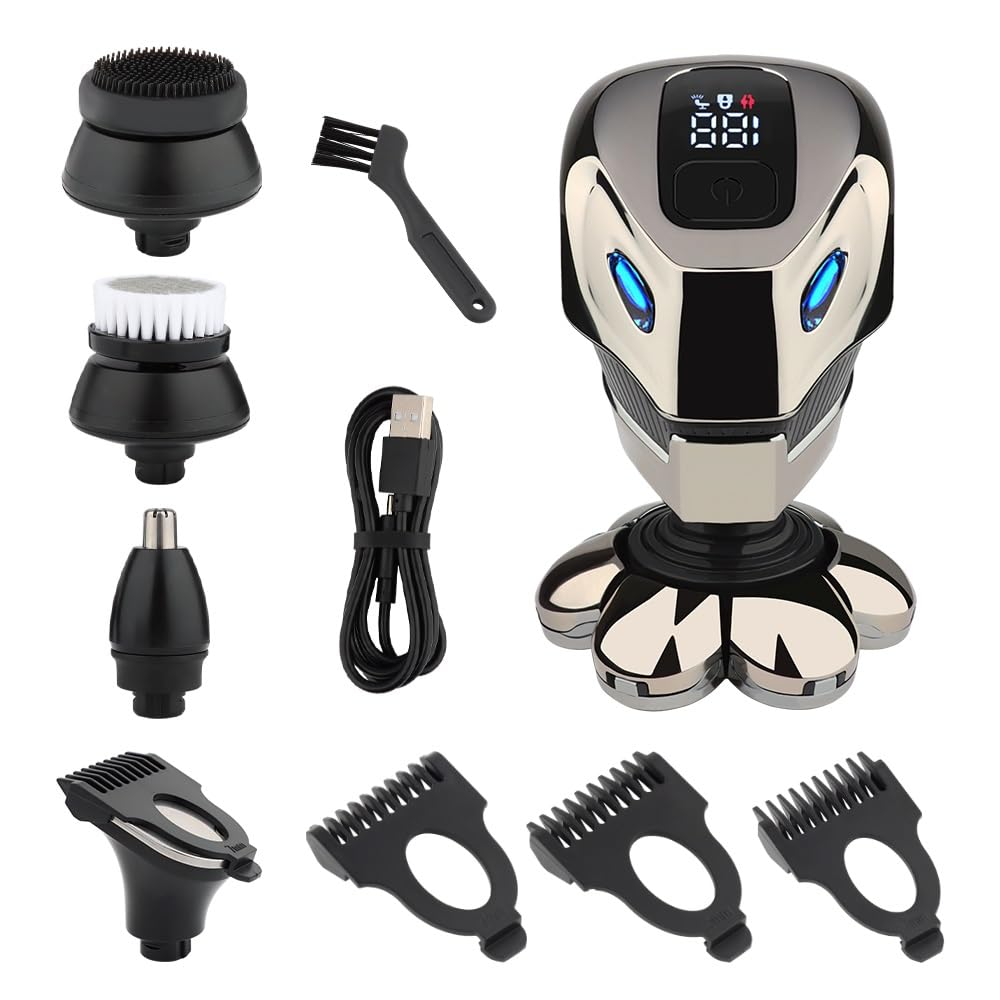 7D Electric Head Shaver for Bald Men - Cordless Waterproof Rechargeable Shaver with LCD Display | Men's Grooming Kit for Smooth Head Shaving at Home, Gym or Travel