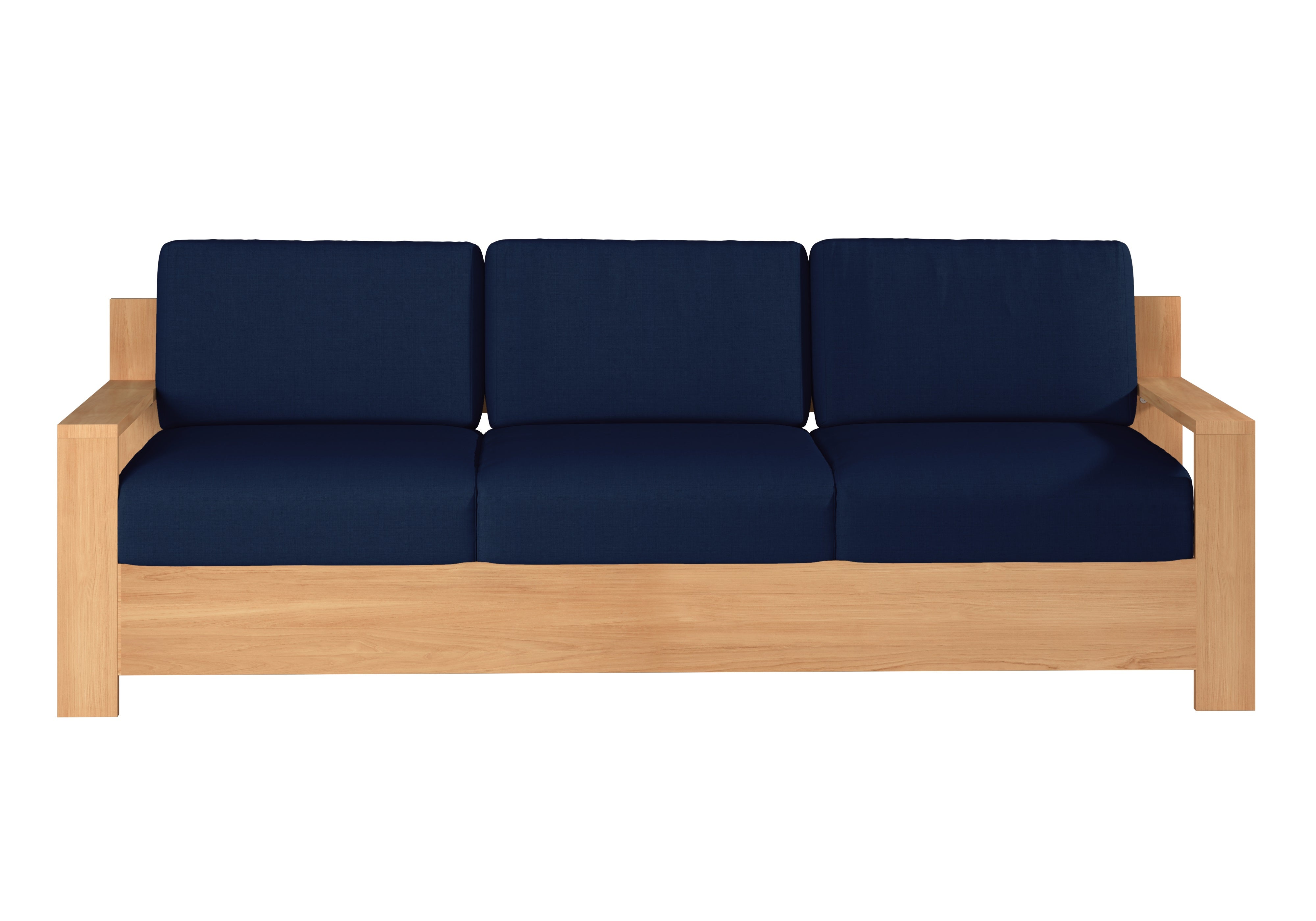 Lothair 3-Person Teak Outdoor Sofa with Sunbrella Navy Cushion - Patio Furniture for Garden, Poolside & Backyard Relaxation