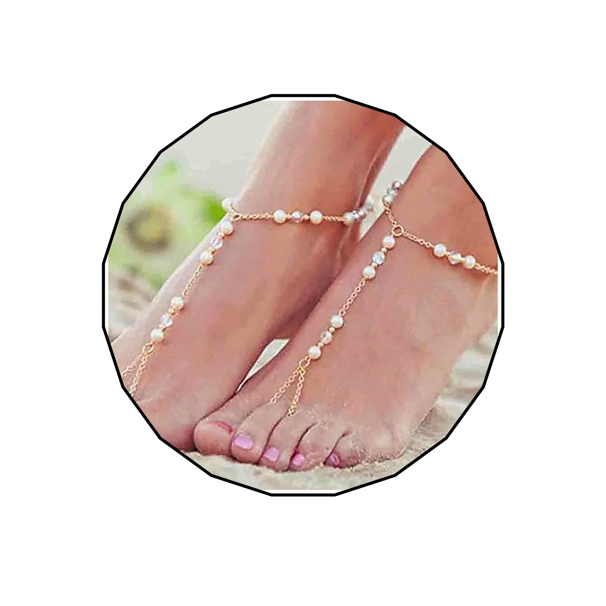 Olbye Gold Pearl Toe Ring Anklet Bracelet Set - 2 Pcs Barefoot Sandals Foot Chain Jewelry for Women | Beach Wedding, Boho Festival, Summer Vacation Accessories