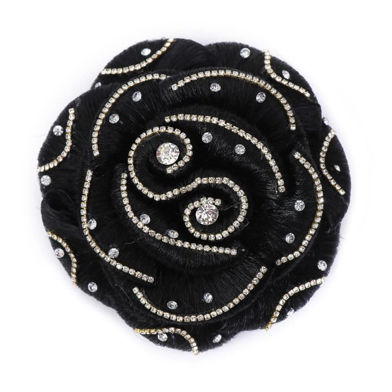 Navjai Artificial Juda Synthetic Hair Bun Maker - Black Stone Work Designer Hair Accessory for Women & Girls (Pack of 1) | Perfect for Weddings, Parties & Special Occasions