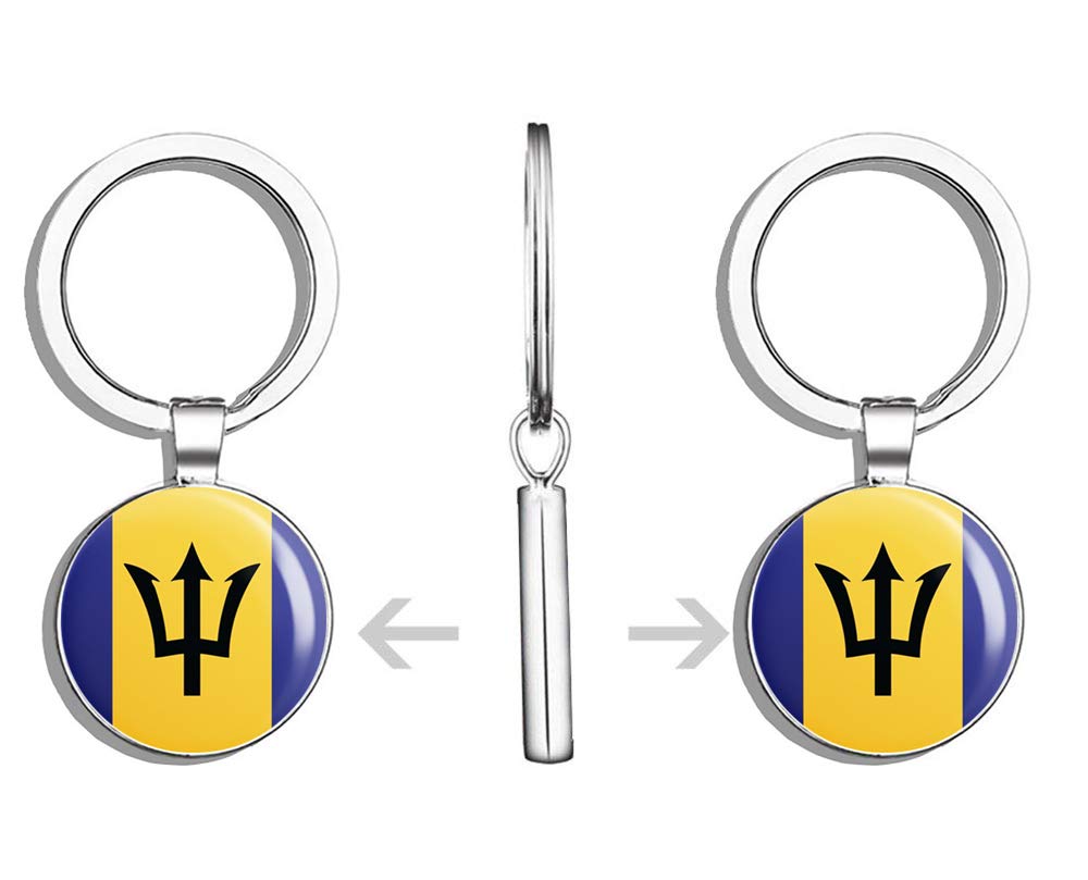 Barbados Flag Double Sided Stainless Steel Keychain - Durable Key Ring Holder with Carabiner Clip - Perfect for Travel, Gifts & Key Organization (Car Key Finder Accessory)