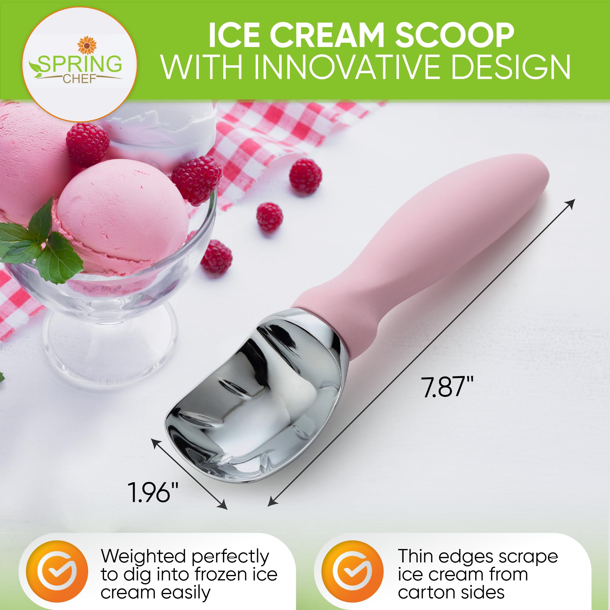 Premium Ice Cream Scoop with Soft Grip Handle - Heavy Duty Stainless Steel Scooper for Gelato, Sorbet, Cookie Dough & Desserts - Ideal for Home Kitchens, Ice Cream Shops & Parties