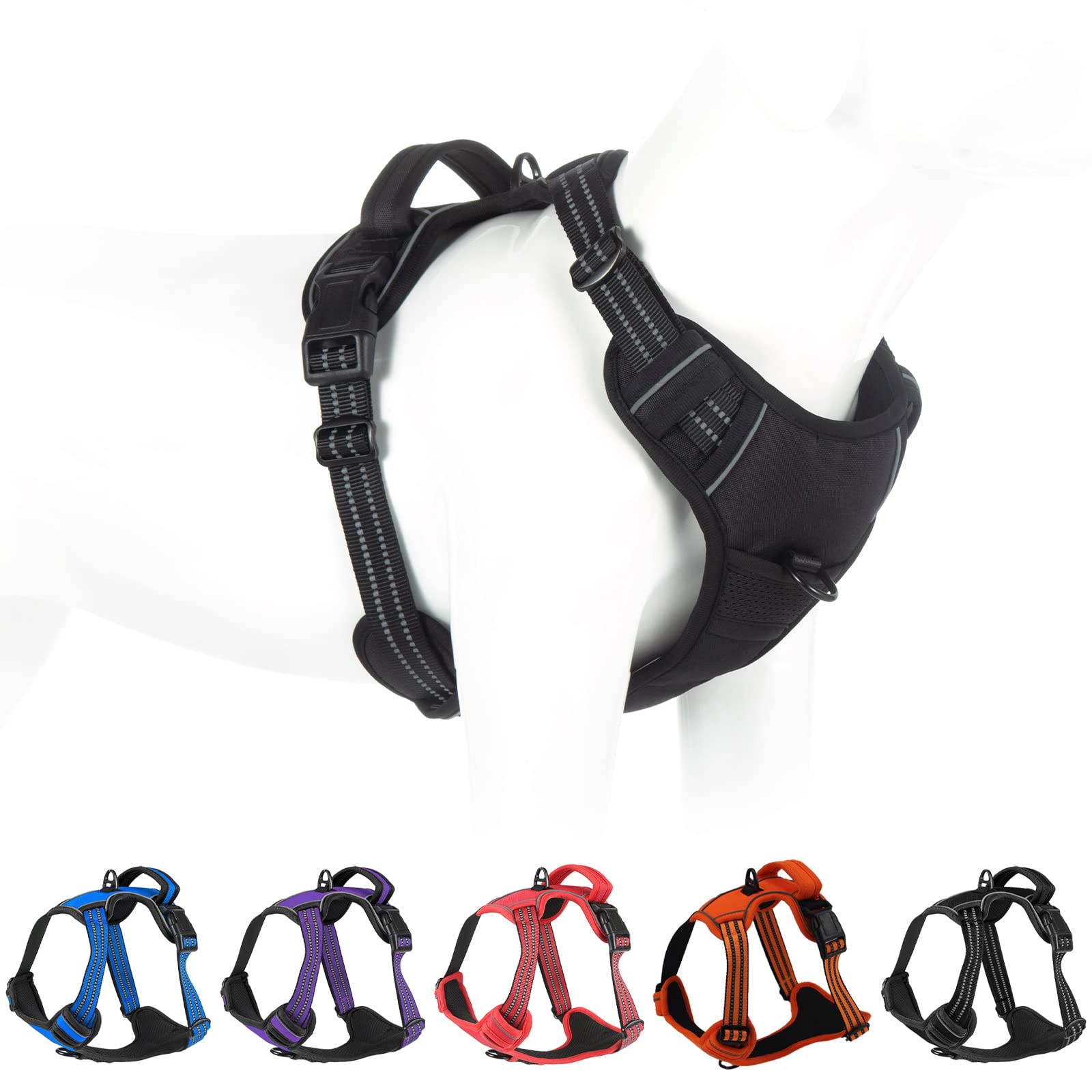 No Pull Dog Harness - Adjustable Reflective Pet Vest with Front Clip & Padded Design for Small, Medium, Large Dogs (XL, Black) - Easy Control Handle for Outdoor Training, Walking & Hiking - Perfect for Daily Walks, Park Adventures & Pet Safety