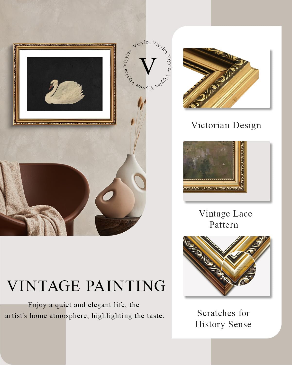 VIYYIEA Gold Framed Wall Art - 16x20in Grace Swan Canvas Print for Rustic Farmhouse Decor | Elegant Bathroom, Living Room, Bedroom & Office Wall Decor | Perfect Gift for Housewarming & Wedding