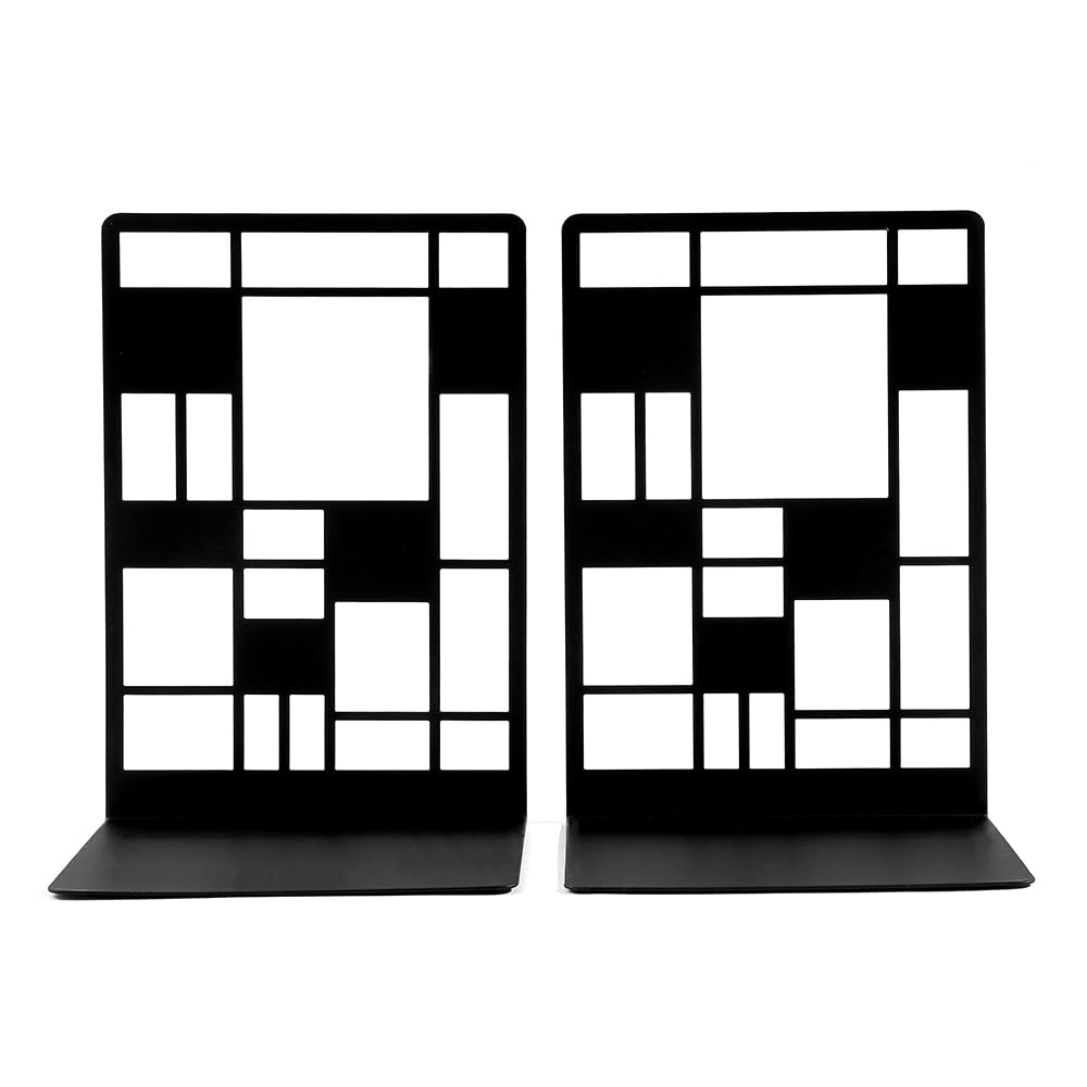 Minimalist Black Metal Book Ends - Geometric Design Bookshelf Organizer, Non-Slip Book Holder for Shelves & Desks - Perfect Gift for Book Lovers, Office Decor & Home Library Organization