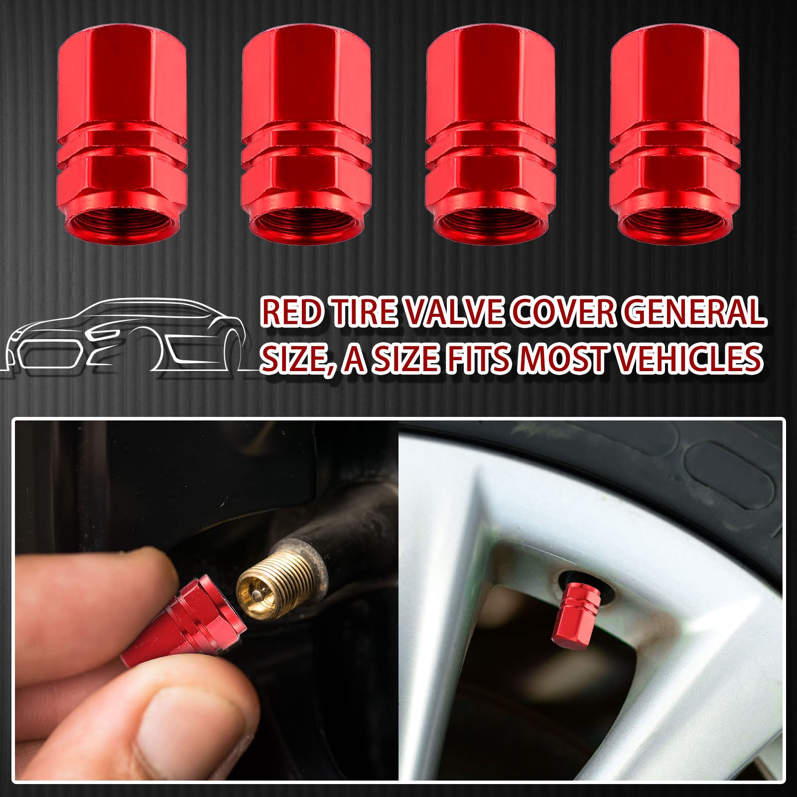 Frienda 28-Piece Car Interior Accessories Kit - 20 AC Vents Decor Strips, 4 Non-Slip Silicone Cup Coasters, 4 Tire Valve Caps | Universal Fit for Cars, SUVs & Trucks (Red) | Perfect for Road Trips & Daily Commute
