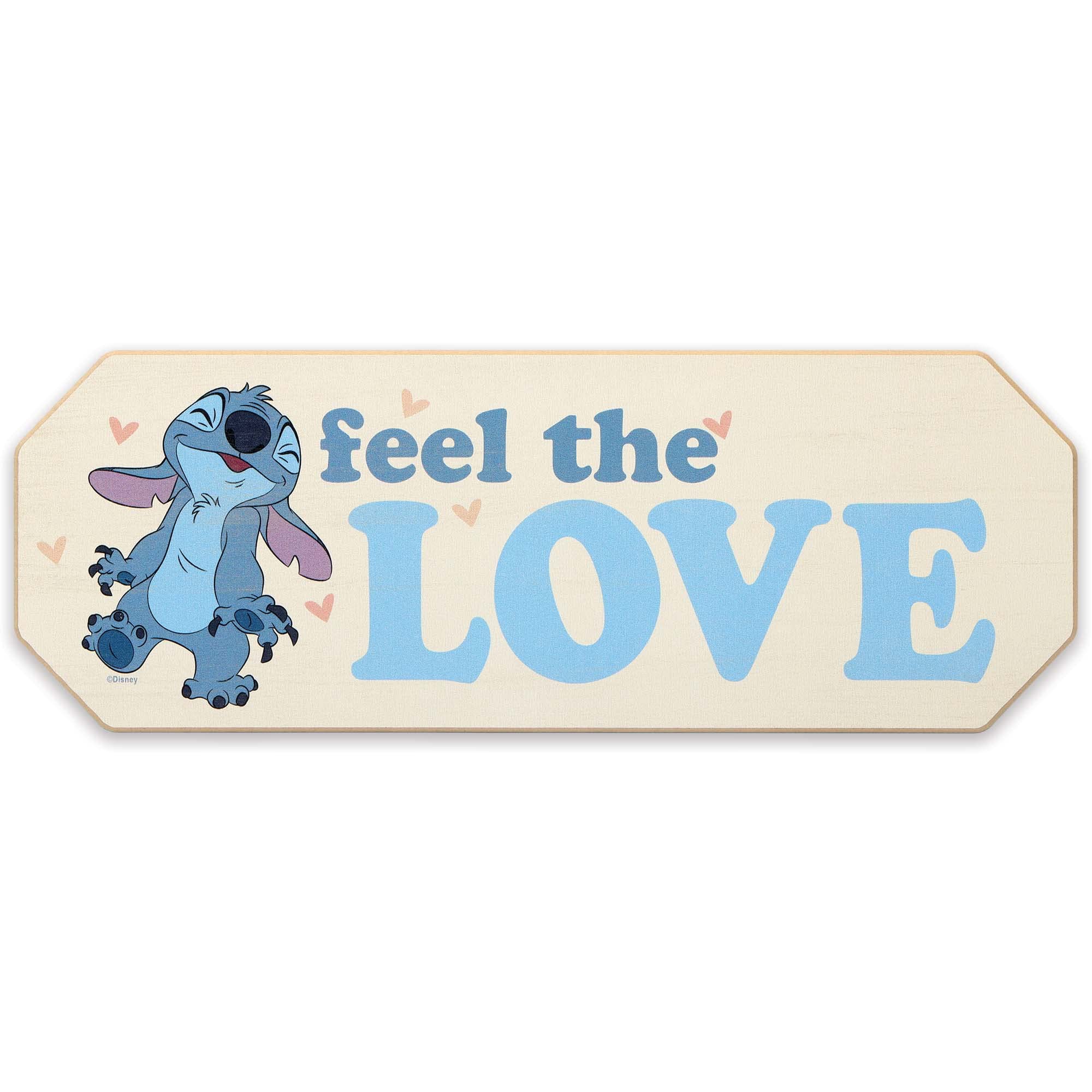 Disney Lilo & Stitch 'Feel the Love' Wooden Wall Art - Cute Stitch Themed Nursery Decor for Kids Bedroom, Playroom & Disney Fan Gifts | Perfect for Birthday Presents & Disney Themed Room Decor