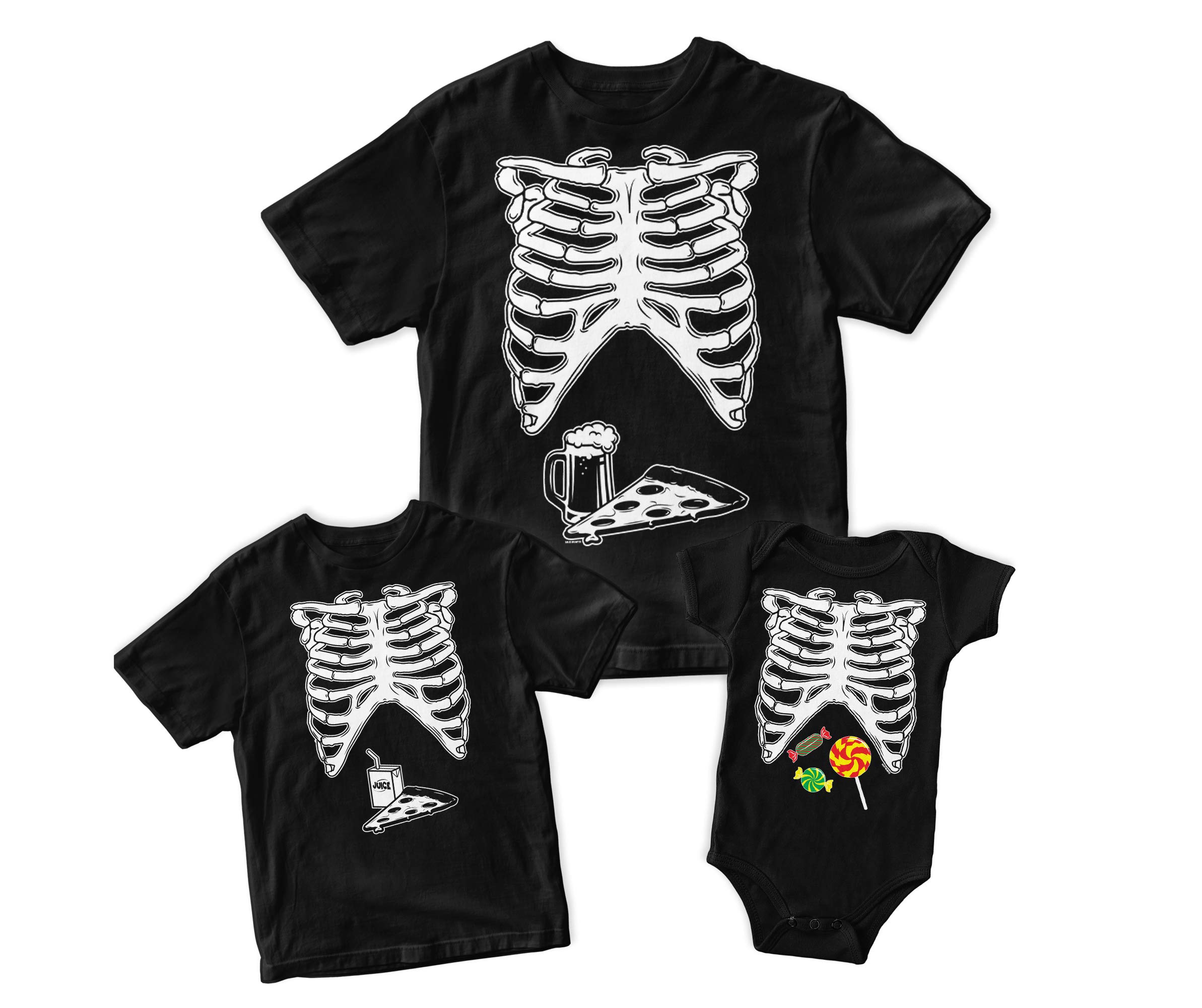Halloween Matching Family Skeleton Costume T-Shirts - Beer & Pizza Candy Theme for Couples, Groups & Parties - Fun Halloween Outfits for Trick or Treating
