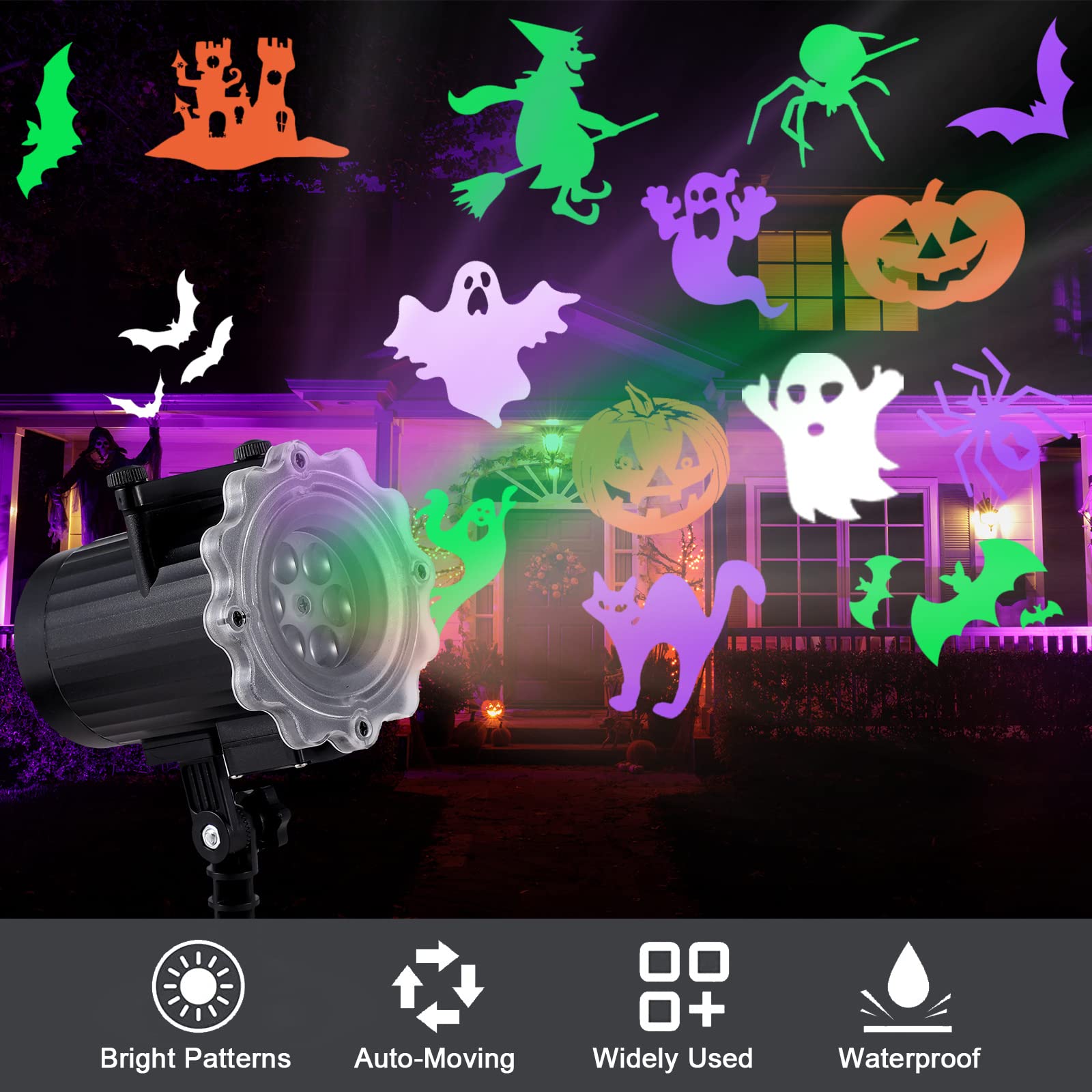 Treela Halloween Projector Lights Outdoor - 12 Spooky Slides with Ghost & Pumpkin Effects, LED Landscape Lighting for Holiday & Garden Decor (Style A) - Perfect for Halloween Yard Displays & Party Decorations