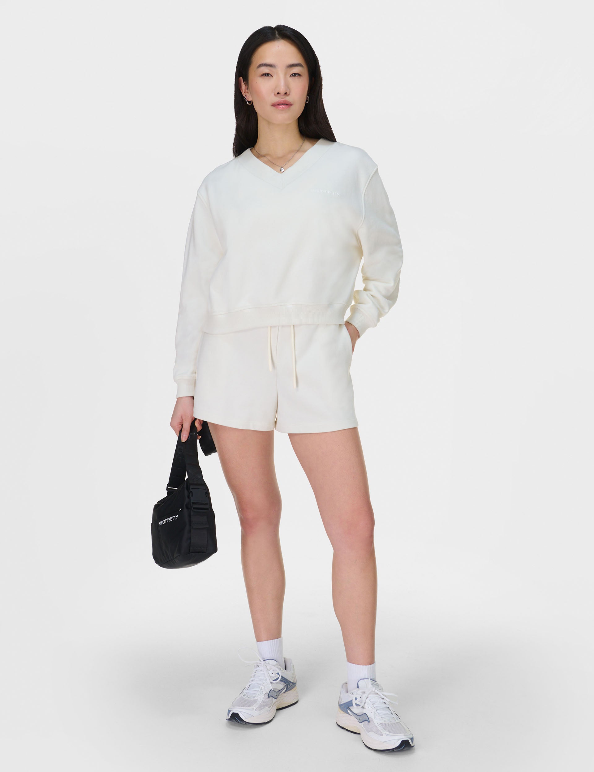 Revive Crop V Neck Sweatshirt for Women - Soft & Comfortable Pullover Top - Lily White - Perfect for Casual Wear, Gym, Yoga & Street Style