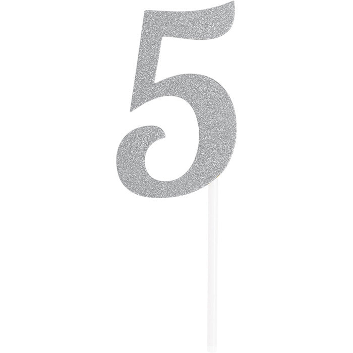 12-Piece Bulk Silver Glitter Number 5 Cake Toppers - Perfect for Birthday Cakes, Cupcakes, and Dessert Decorations