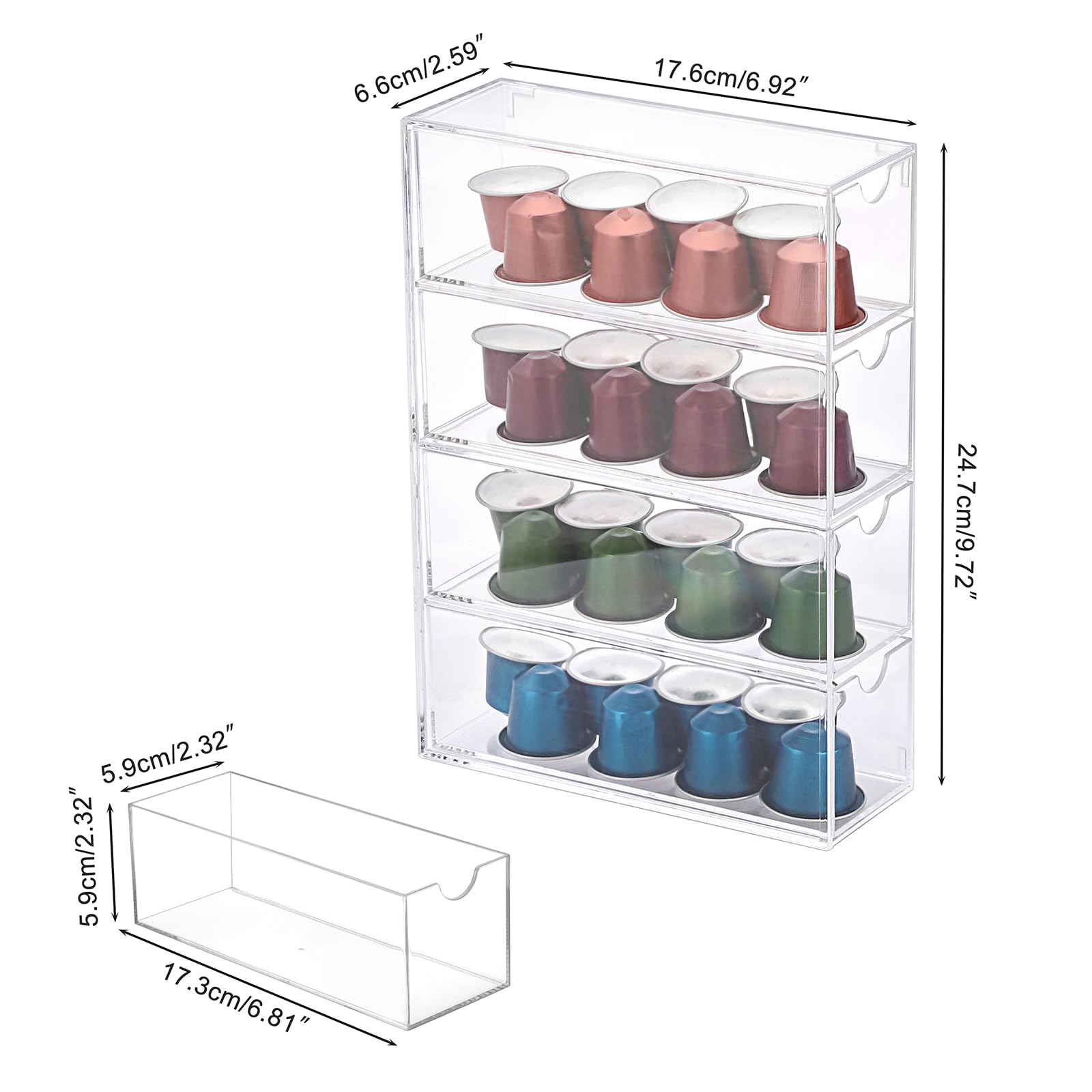 ELLDOO Acrylic Coffee Pod Holder with 4 Drawers - K Cup & Espresso Capsule Organizer for Keurig - Clear Coffee Storage for Home, Office & Coffee Bar Stations (Perfect for Kitchen Counter & Coffee Station Organization)