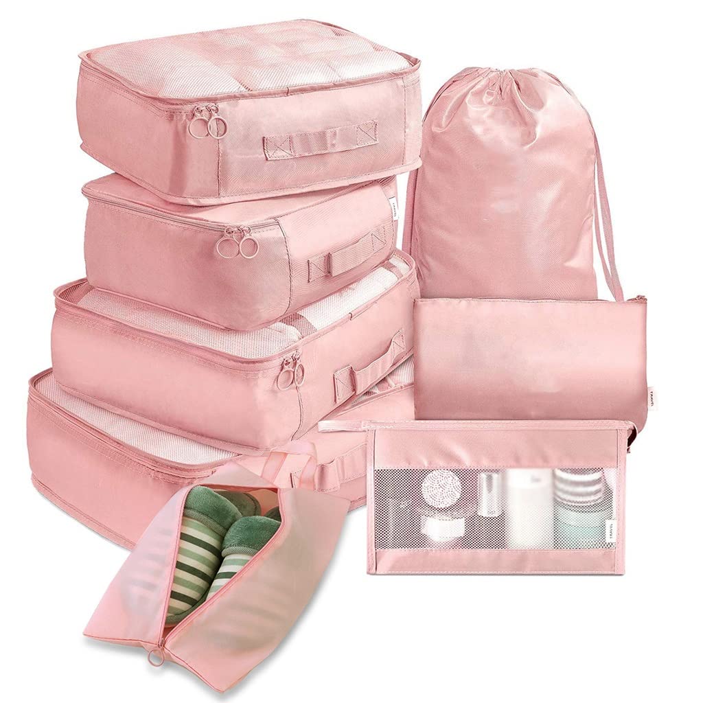 8-Piece Travel Organizer Set - Waterproof Packing Cubes for Suitcases, Portable Luggage Storage Bags for Clothes & Shoes (Color: C) | Perfect for Vacation, Business Trips & Airplane Travel