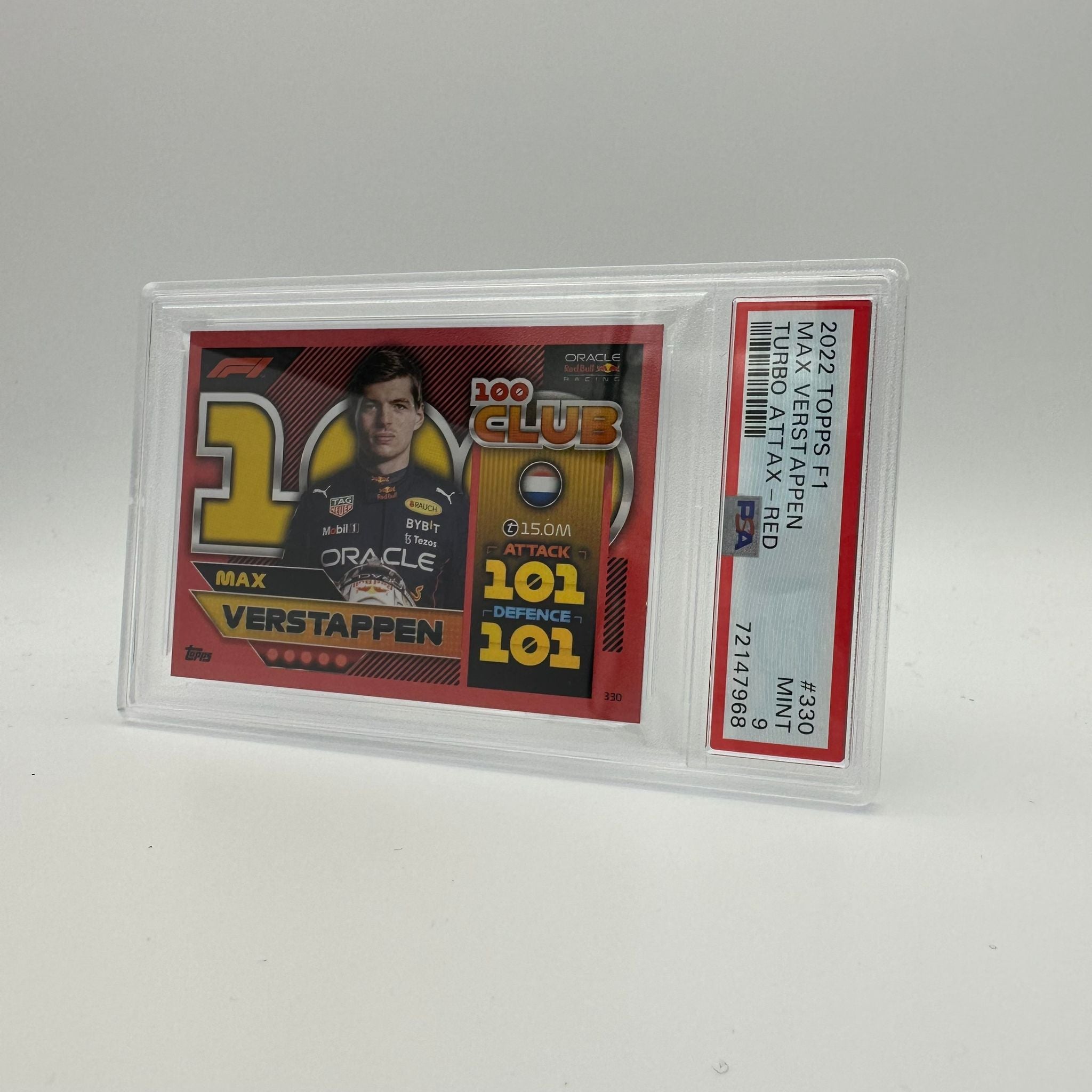 PSA 9 Graded Max Verstappen #330 100 Club Mirror Red Parallel Card - Rare 462/500 Limited Edition for Sports Collectors & F1 Racing Fans - Perfect for Display, Investment, and Trading Card Collections