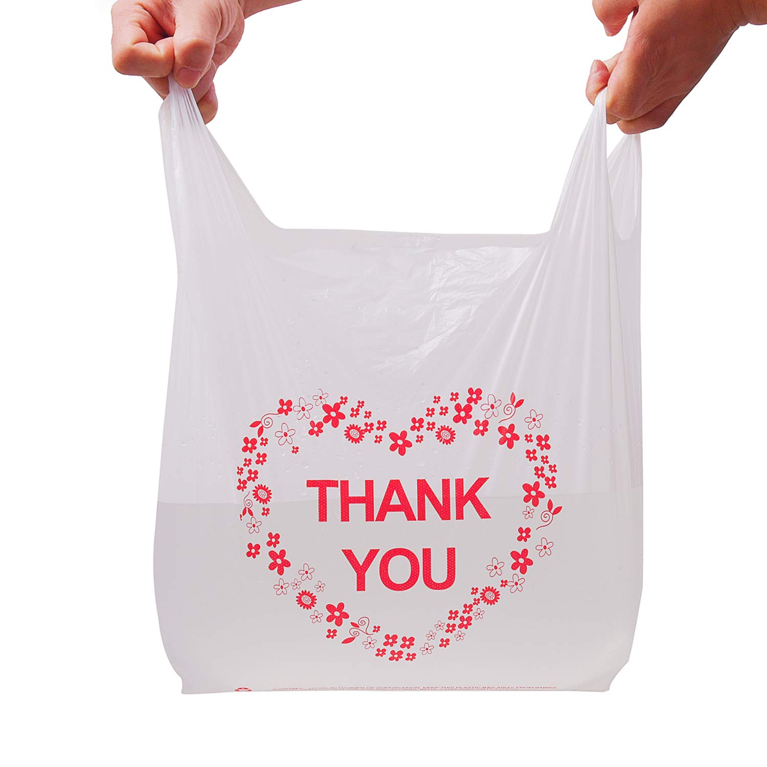 LazyMe White Plastic Thank You T-Shirt Grocery Bags - 12x20 Inch, 100 Pack - Durable Handles, Standard Supermarket Size - Perfect for Retail Stores, Farmers Markets & Eco-Friendly Shopping