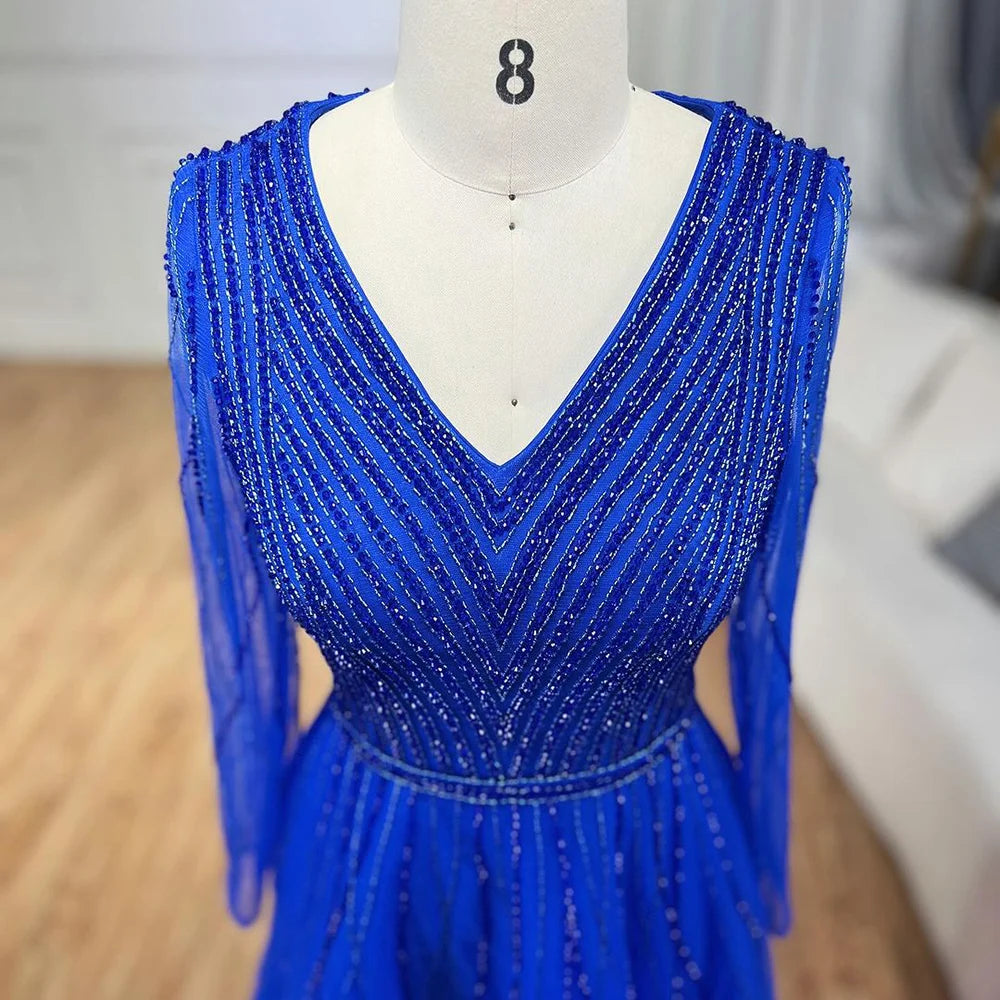 Elegant Muslim Turquoise Beaded A-Line Evening Dress for Dubai Luxury Formal Events - Serene Hill LA72228 | Perfect for Weddings, Galas, and Special Occasions