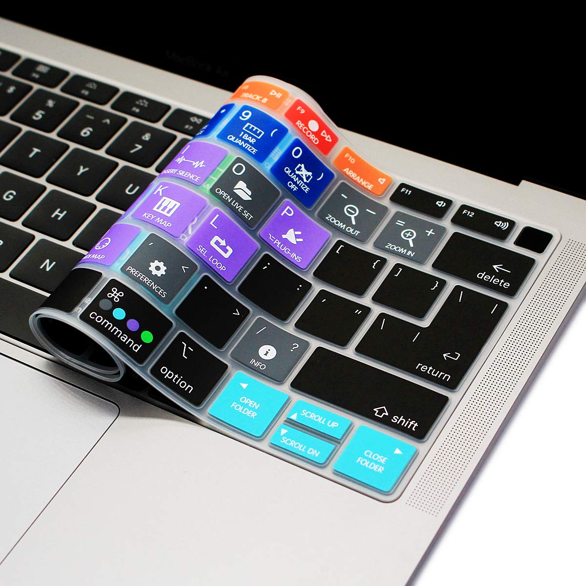 HRH Shortcut Hotkey Silicone Keyboard Cover Skin for MacBook Air 13 Inch 2018 (Model A1932) with Retina Display & Touch ID - EU/US Layout - Compatible with Ableton Live - Perfect for Music Production & Office Work