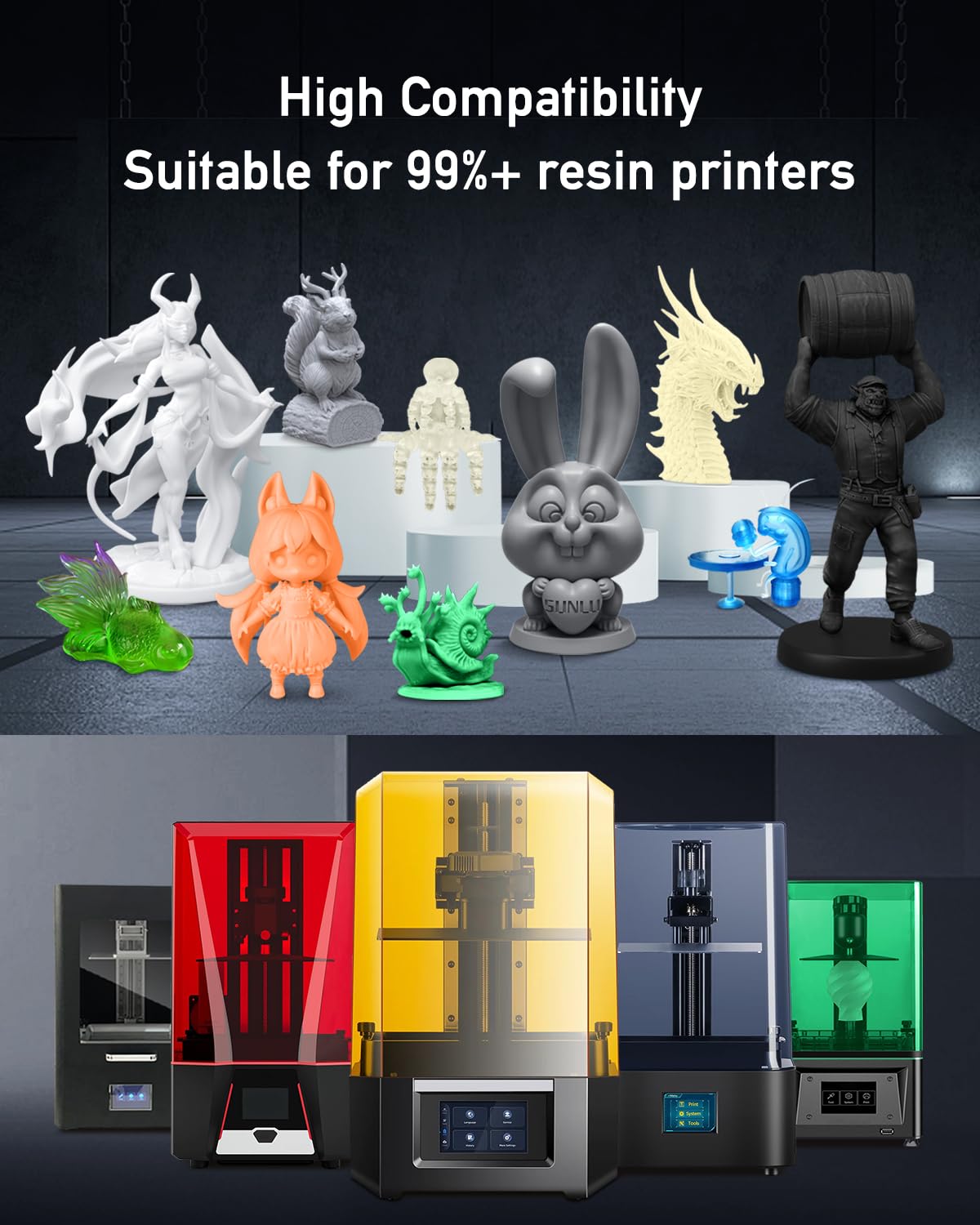 SUNLU 2000G ABS-Like 3D Printer Resin - High Precision, Low Shrinkage for LCD/DLP/SLA Printers - Ideal for Miniatures & Prototypes