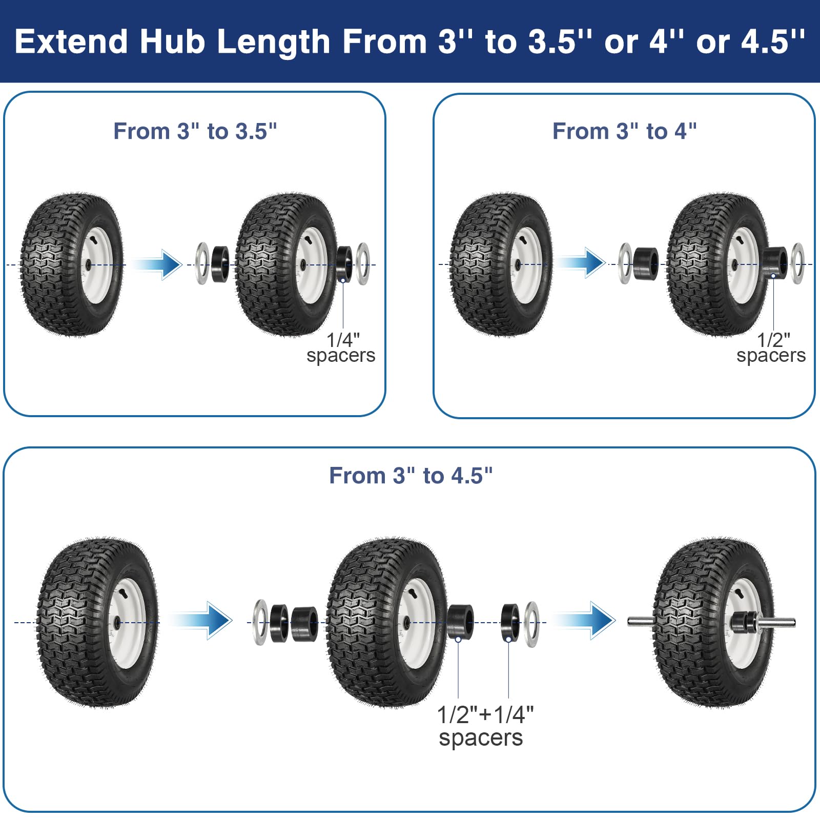 MaxAuto 16x6.50-8 Lawn Mower Tires with Rim - 3/4