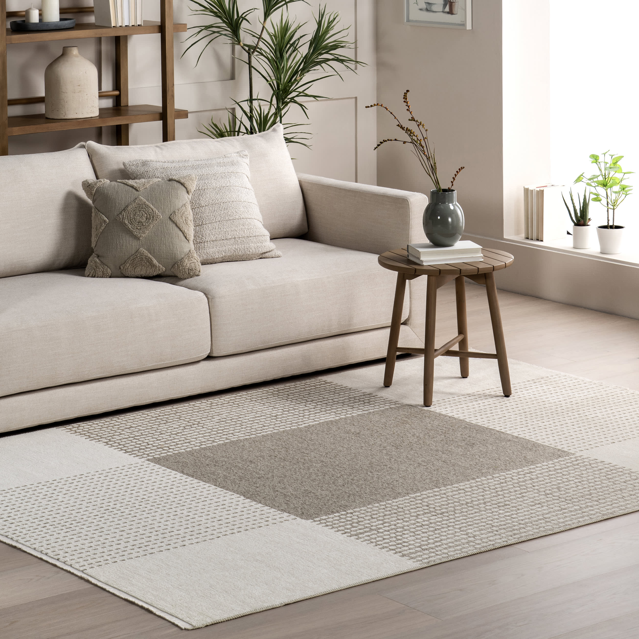 Darcy Dual Plaid Reversible Washable Rug - Soft Cream Checkered Design for Living Room, Bedroom & Dorm Decor | Machine Washable Non-Slip Area Rug