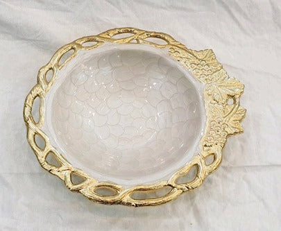 12x4.25 Inch Round Gold Grape Design Bowl - Elegant Serving Bowl for Fruit, Salad, Candy & Home Decor