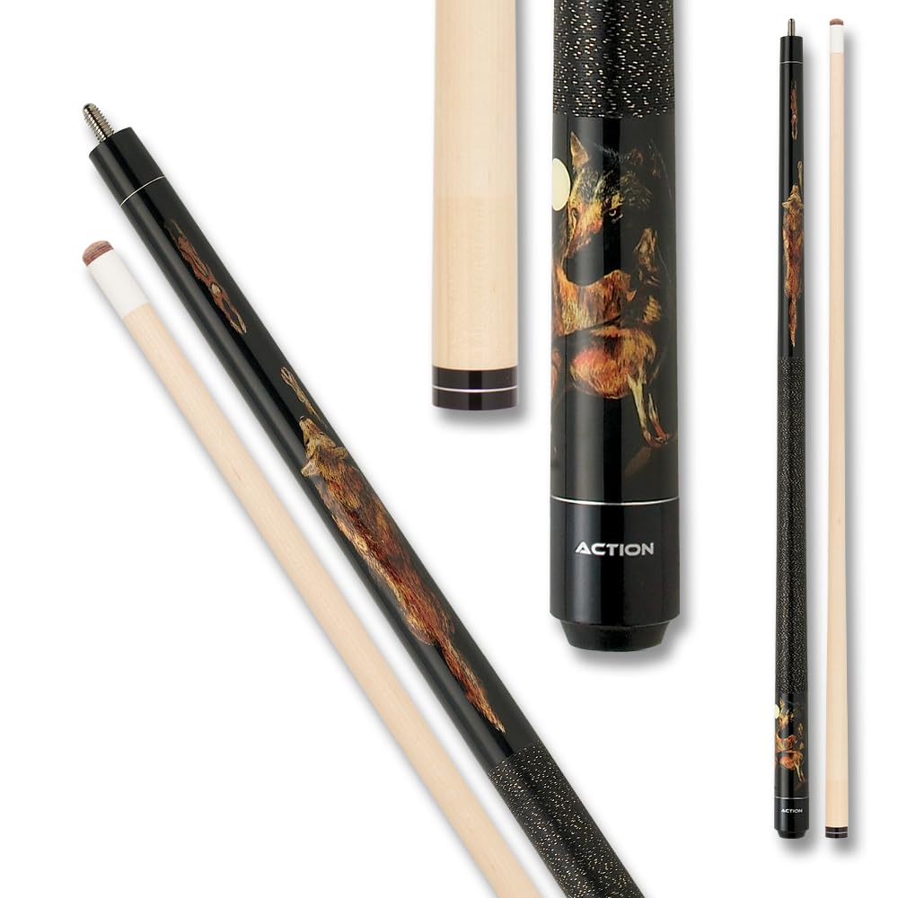 Wolf 19oz Action Adventure Billiards Pool Cue Stick - Professional Carbon Fiber Shaft for Precision Shots - Perfect for Home Game Rooms, Bars & Competitive Tournaments