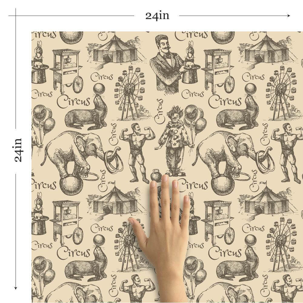 Tan Circus Children's Peel and Stick Removable Wallpaper 0156 - Fun Nursery Decor for Kids' Rooms & Playrooms